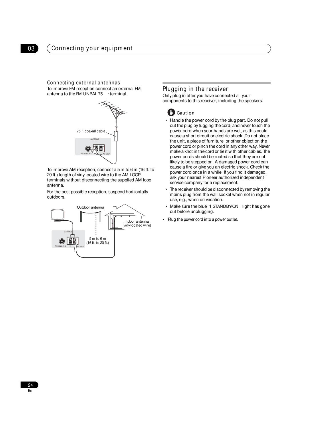 Pioneer VSX-9130TXH-K Plugging in the receiver, Connecting external antennas, Plug the power cord into a power outlet 