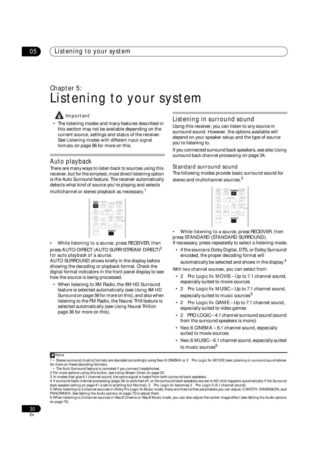 Pioneer VSX-9130TXH-K manual Listening to your system Chapter, Listening in surround sound, Auto playback 