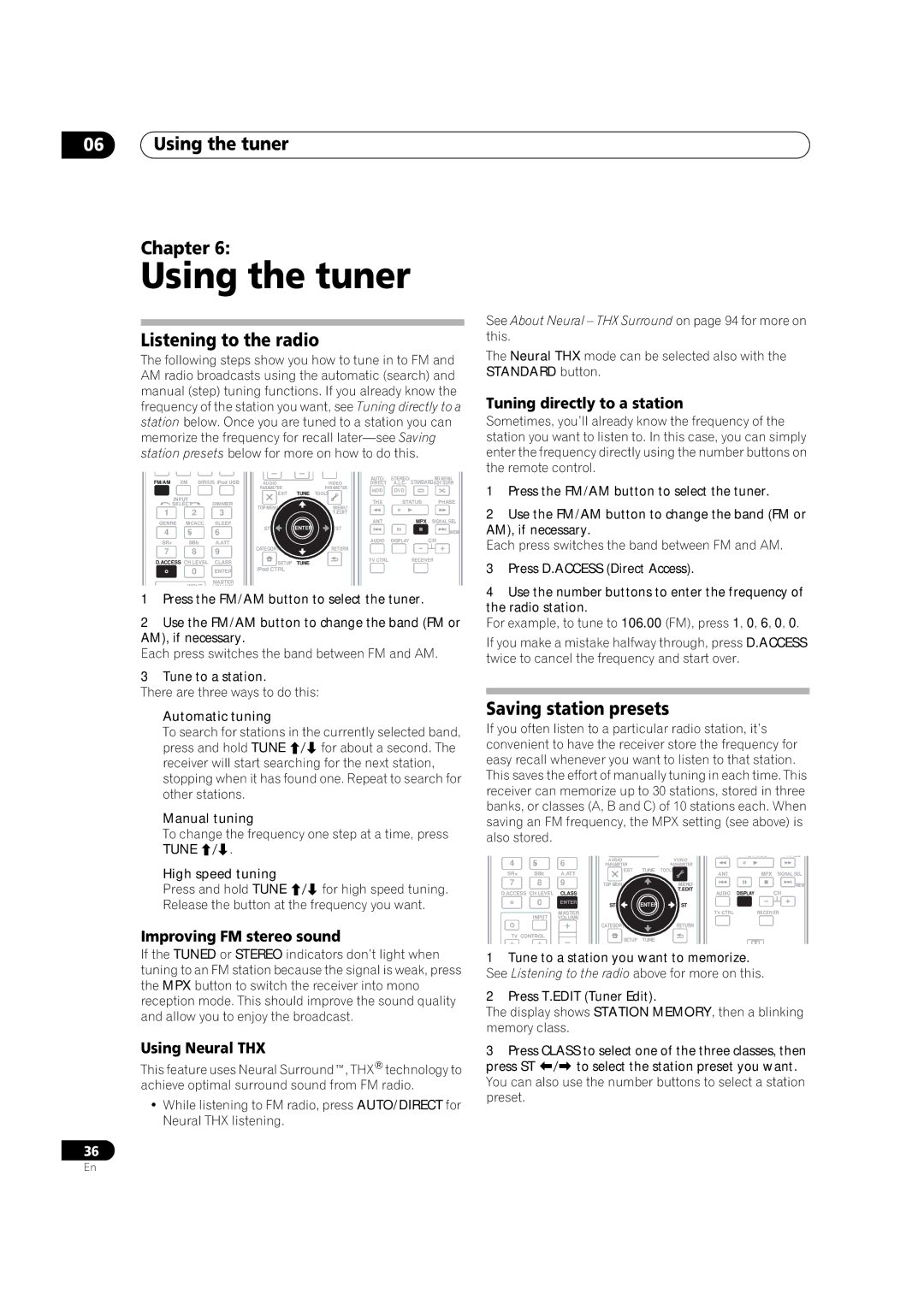 Pioneer VSX-9130TXH-K manual Using the tuner Chapter, Listening to the radio, Saving station presets 