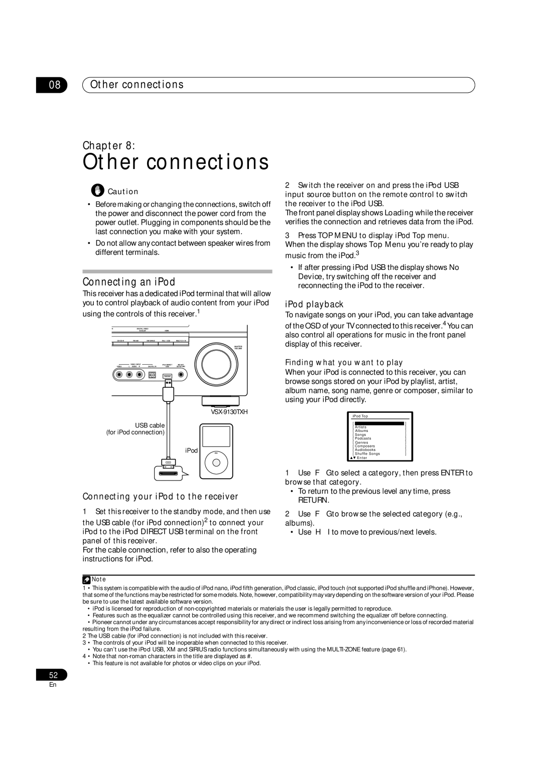 Pioneer VSX-9130TXH-K manual Other connections Chapter, Connecting an iPod, IPod playback 