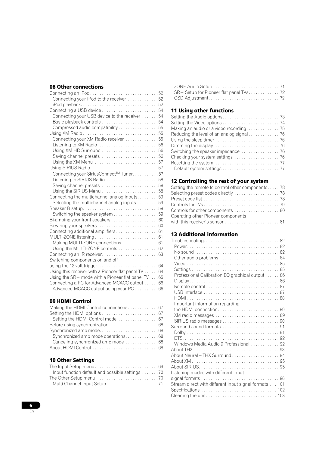 Pioneer VSX-9130TXH-K manual Other connections, Hdmi Control, Other Settings, Using other functions, Additional information 