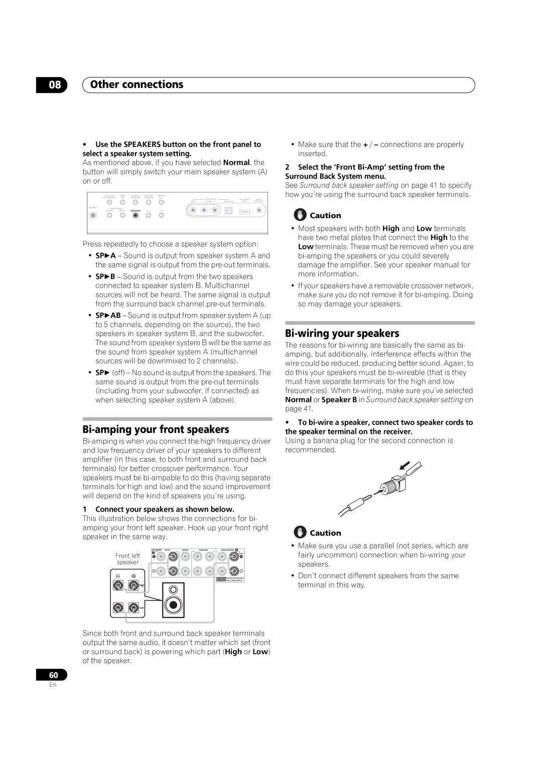 Pioneer VSX-9130TXH-K manual Bi-amping your front speakers, Bi-wiring your speakers, Connect your speakers as shown below 