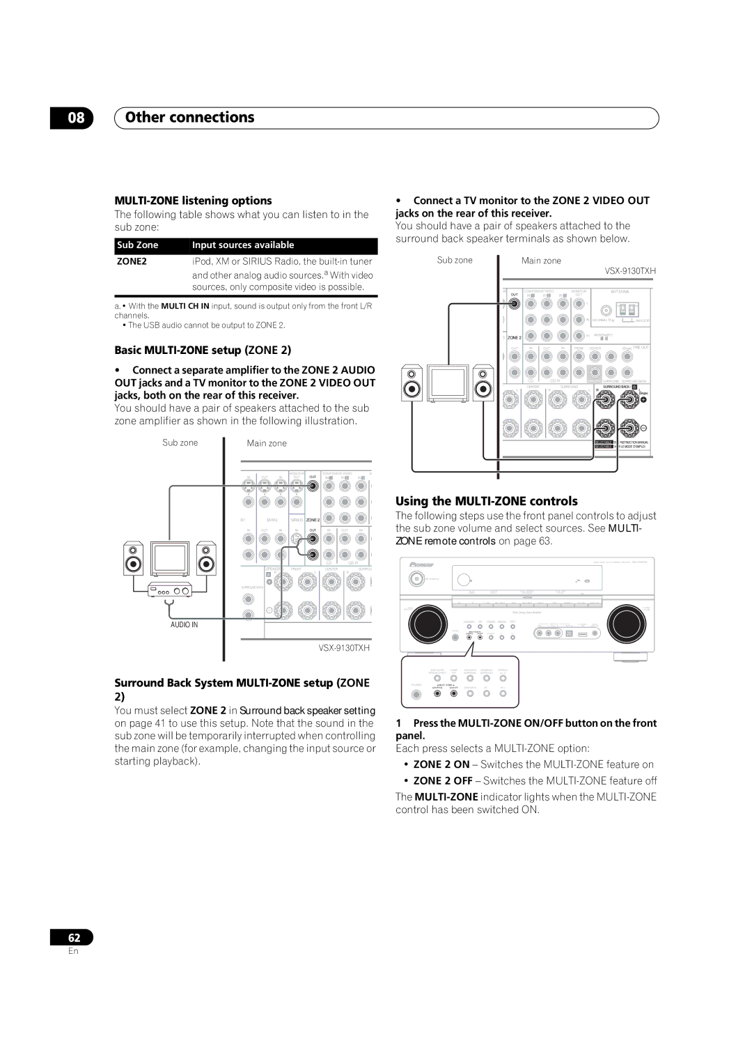 Pioneer VSX-9130TXH-K manual Using the MULTI-ZONE controls, MULTI-ZONE listening options, Basic MULTI-ZONE setup Zone 