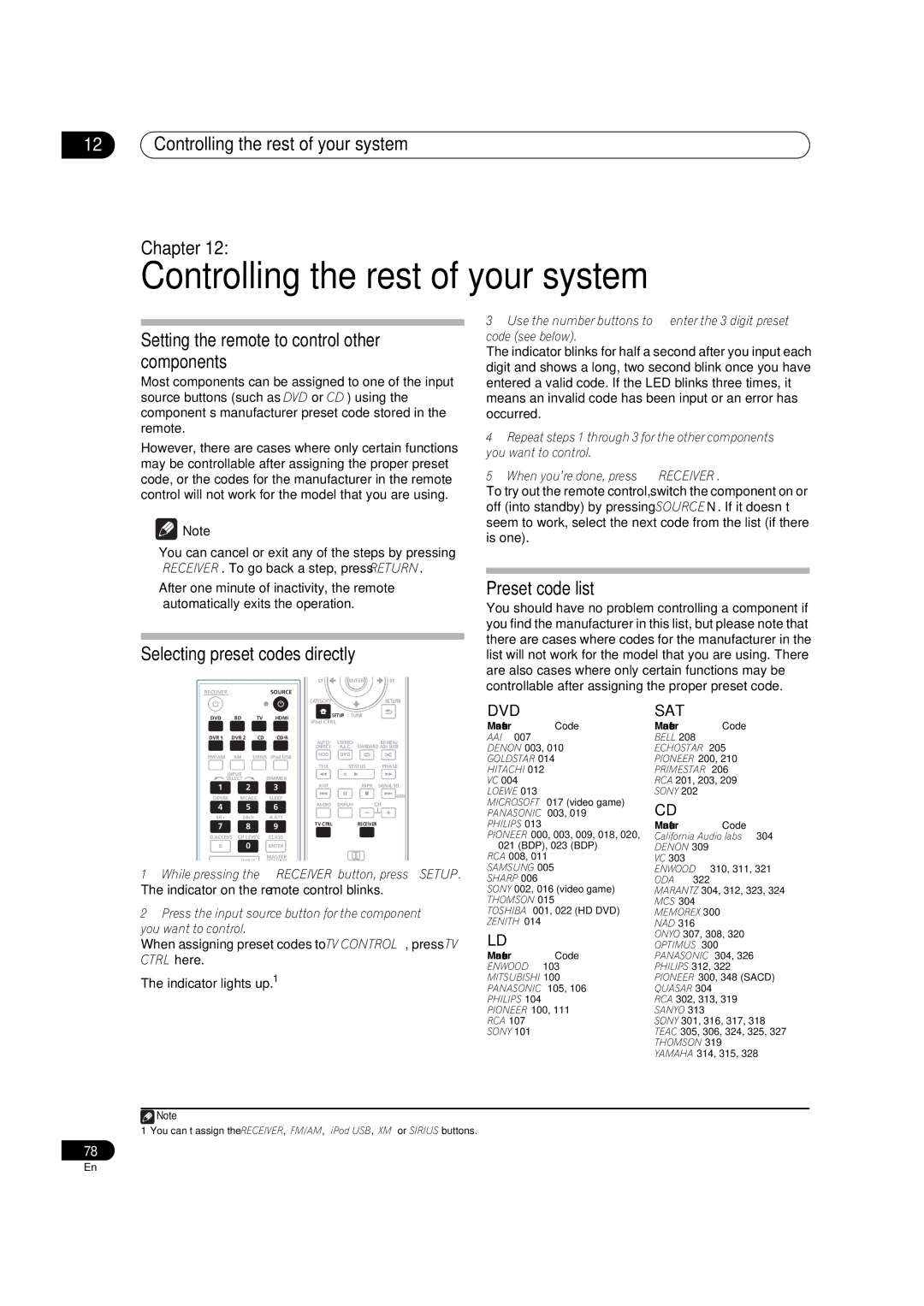 Pioneer VSX-9130TXH-K Controlling the rest of your system Chapter, Setting the remote to control other components 