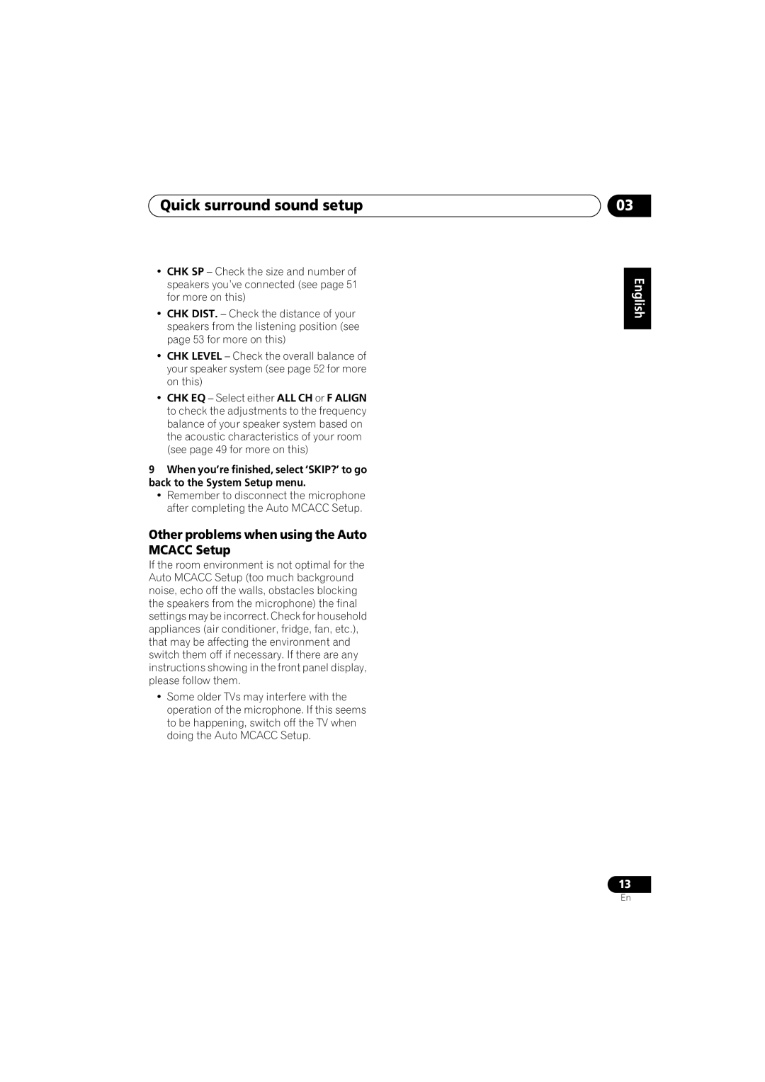 Pioneer VSX-815-S/-K, VSX-915-S/-K manual Other problems when using the Auto Mcacc Setup 