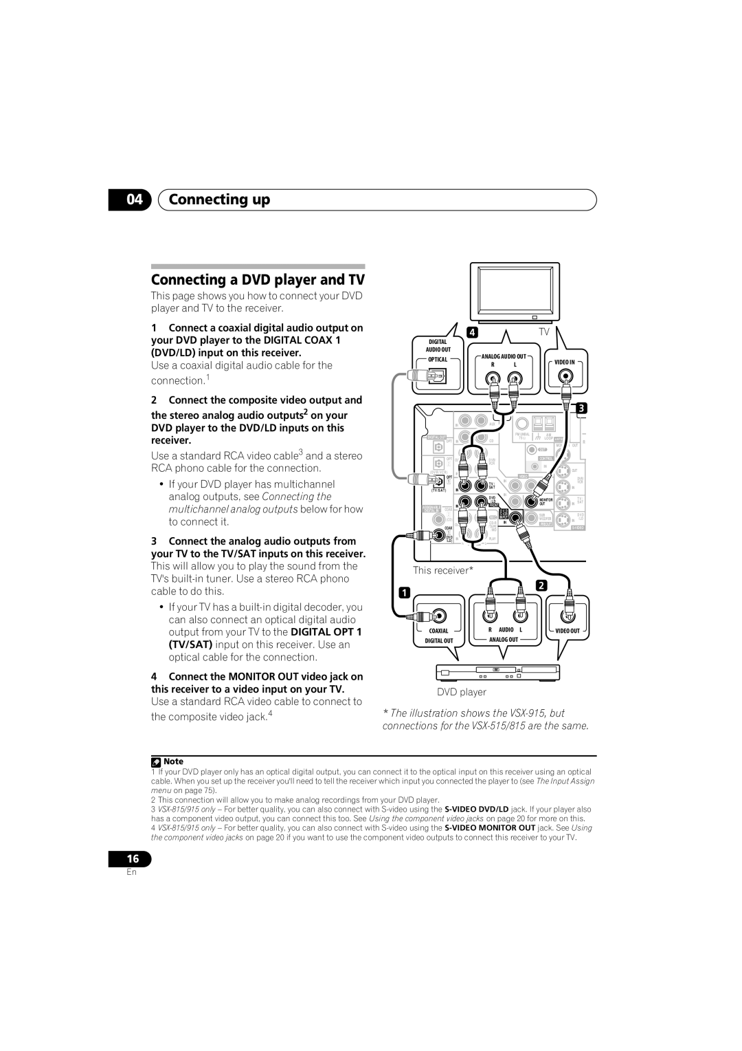 Pioneer VSX-915-S/-K, VSX-815-S/-K manual Connecting up Connecting a DVD player and TV, Illustration shows the VSX-915, but 