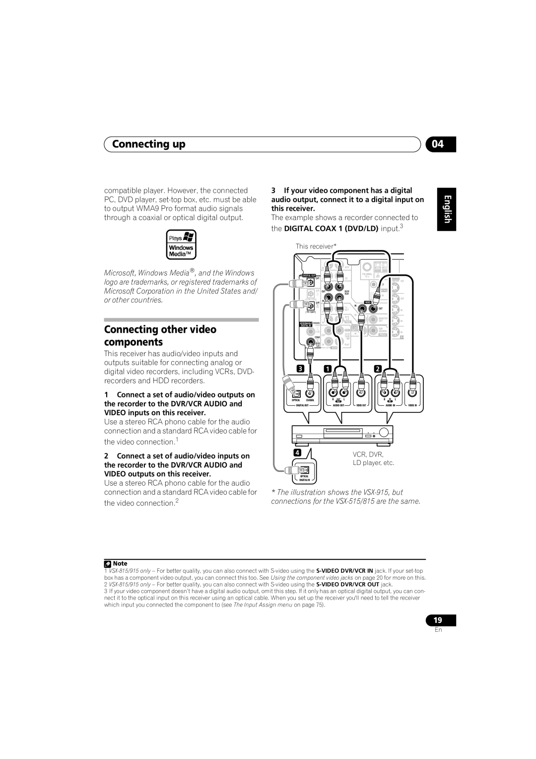 Pioneer VSX-815-S/-K, VSX-915-S/-K manual Connecting other video components, This receiver 