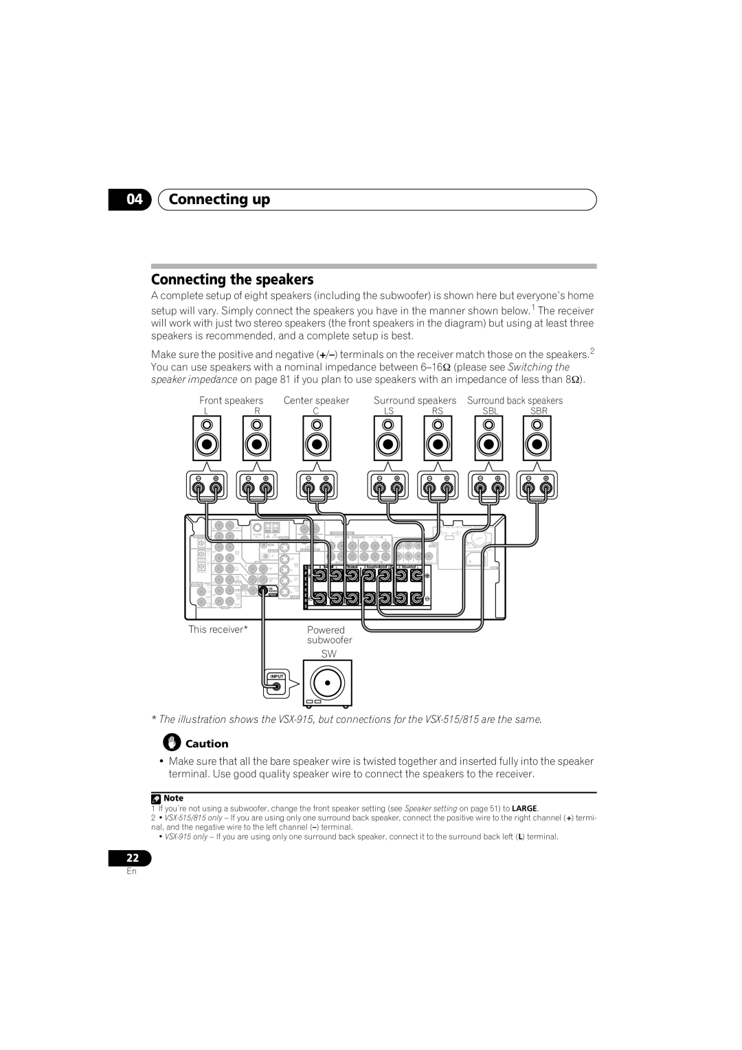 Pioneer VSX-915-S/-K, VSX-815-S/-K manual Connecting up Connecting the speakers, Surround speakers 