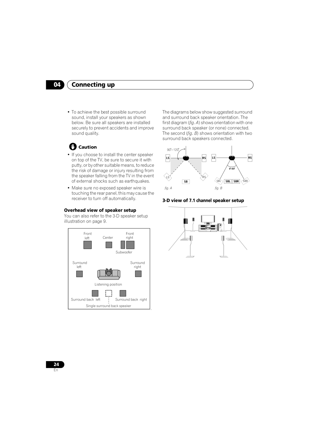 Pioneer VSX-915-S/-K, VSX-815-S/-K manual Overhead view of speaker setup, View of 7.1 channel speaker setup 