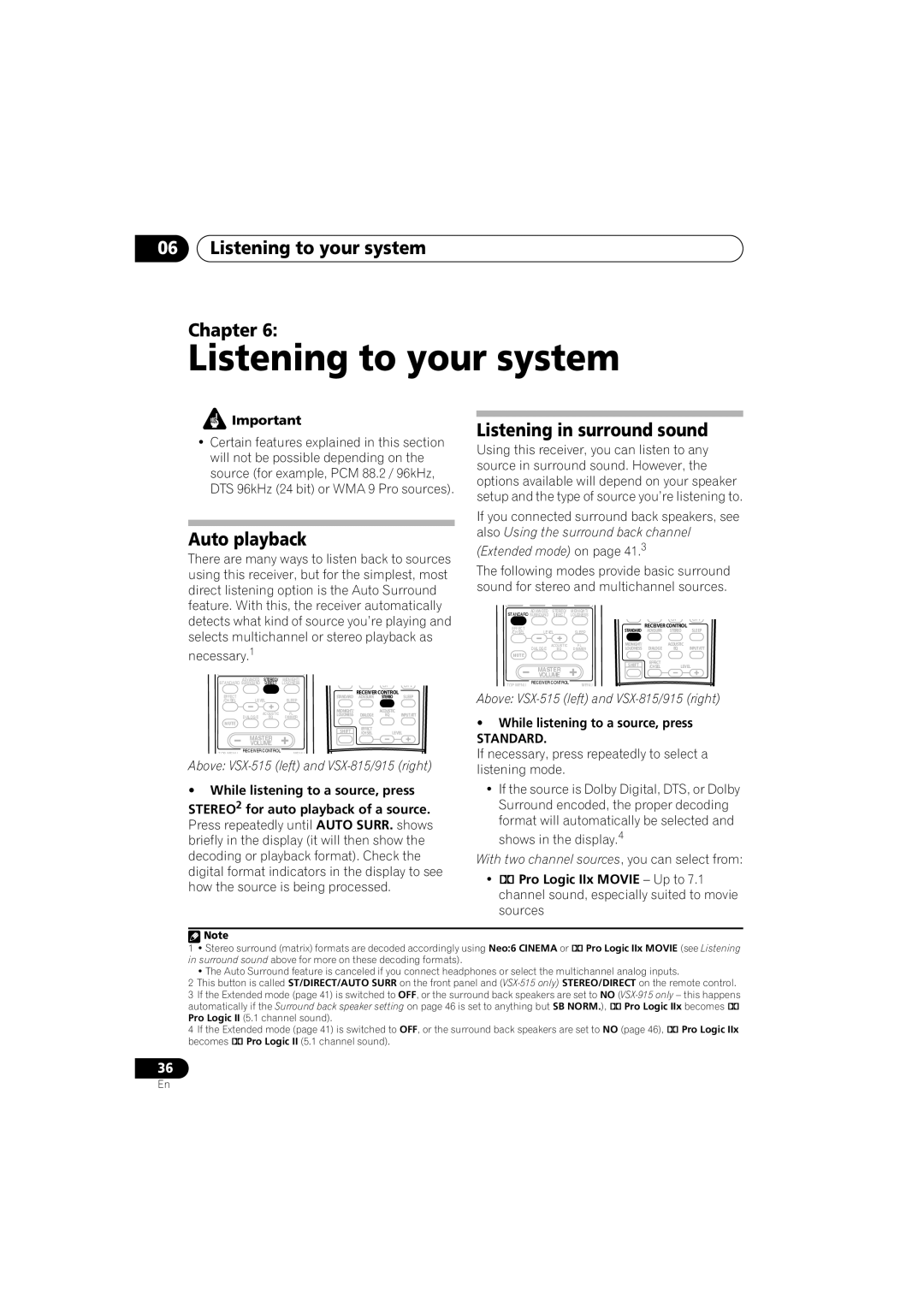 Pioneer VSX-915-S/-K, VSX-815-S/-K manual Listening to your system Chapter, Auto playback, Listening in surround sound 