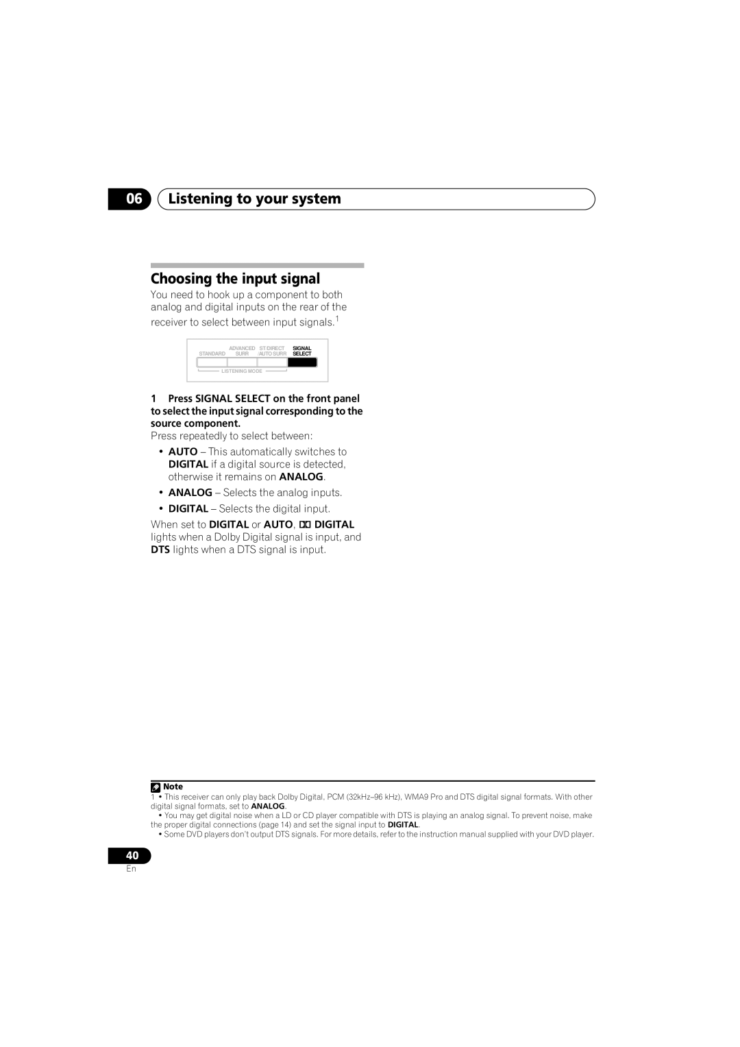 Pioneer VSX-915-S/-K, VSX-815-S/-K manual Listening to your system Choosing the input signal 