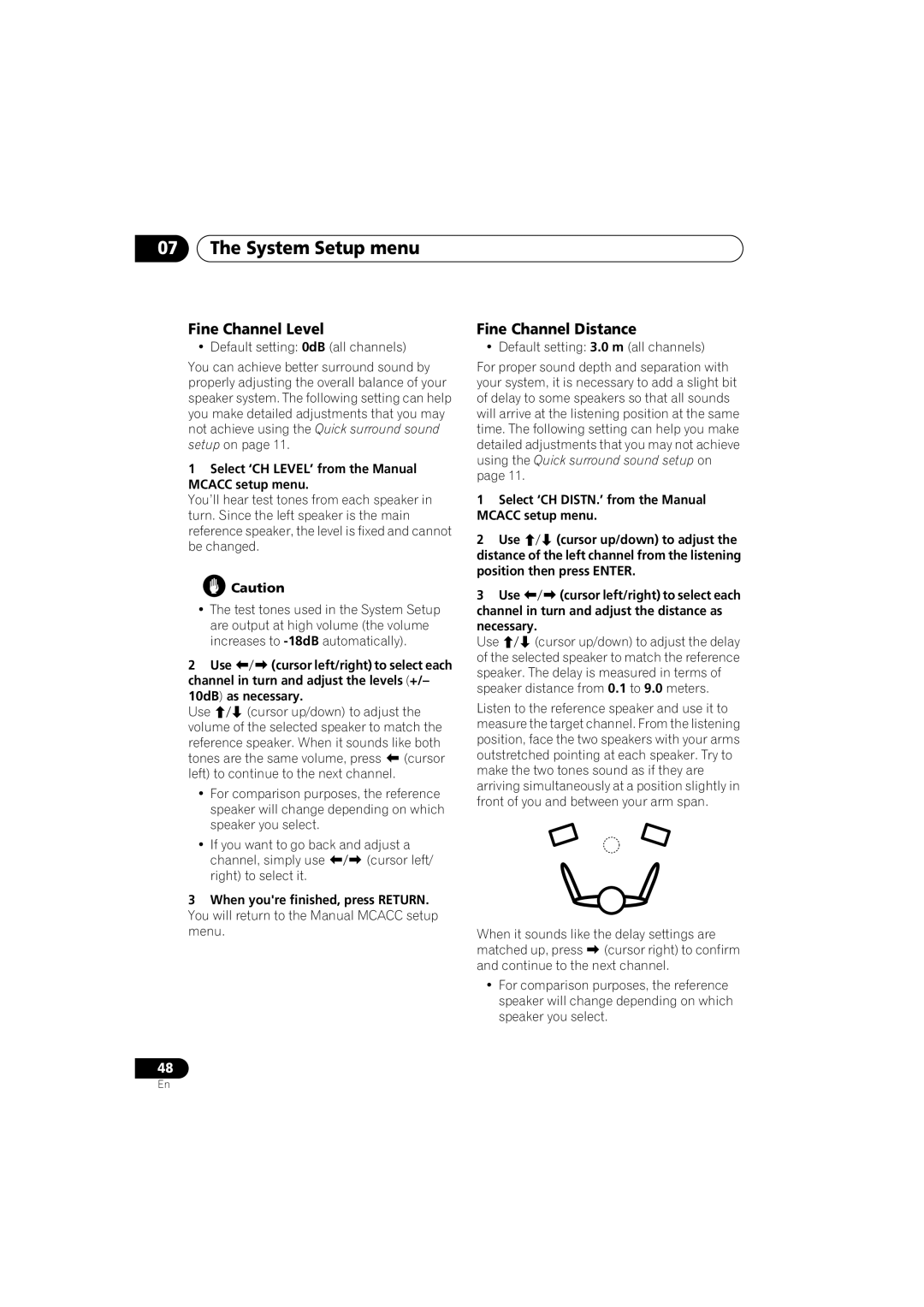 Pioneer VSX-915-S/-K, VSX-815-S/-K manual Fine Channel Level, Fine Channel Distance 