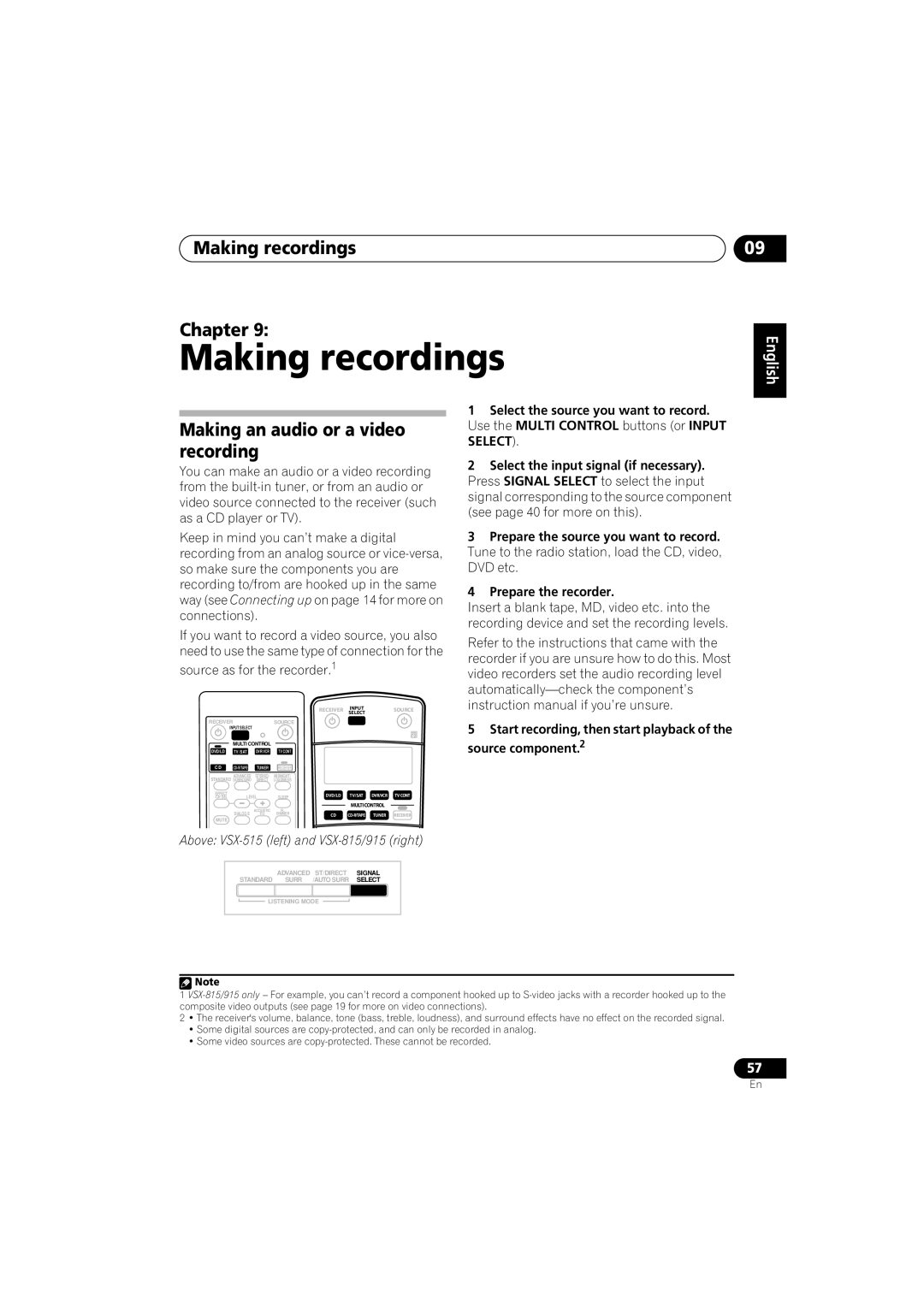 Pioneer VSX-815-S/-K Making recordings Chapter, Making an audio or a video recording, Source as for the recorder.1 