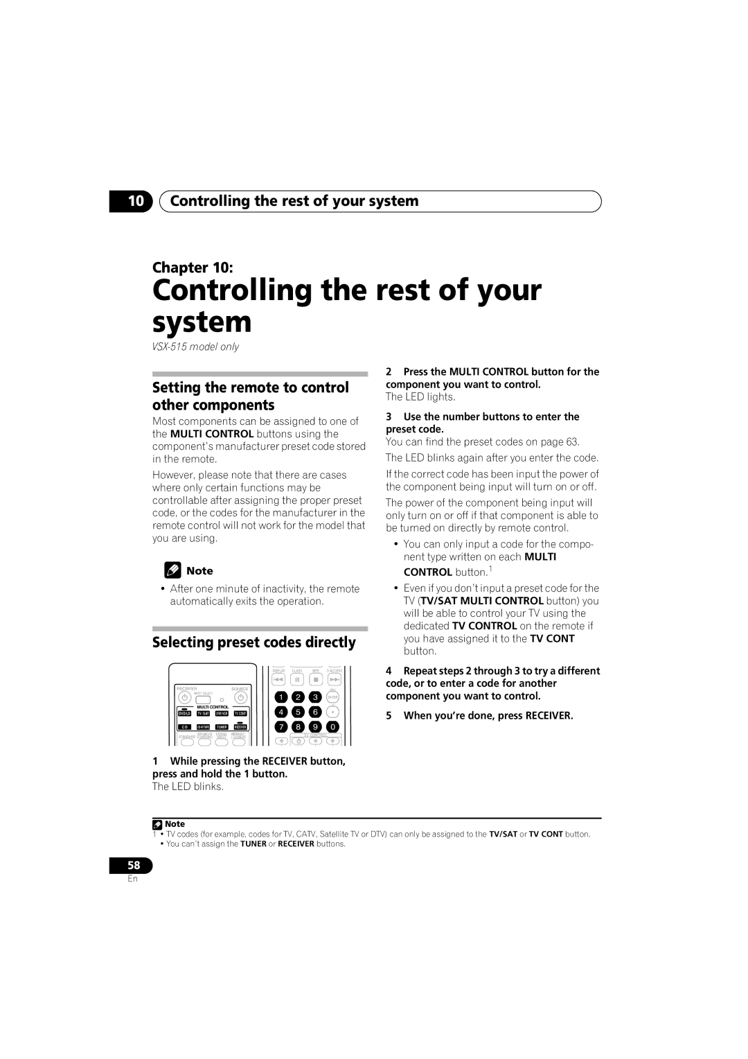 Pioneer VSX-915-S/-K manual Controlling the rest of your system Chapter, Setting the remote to control other components 