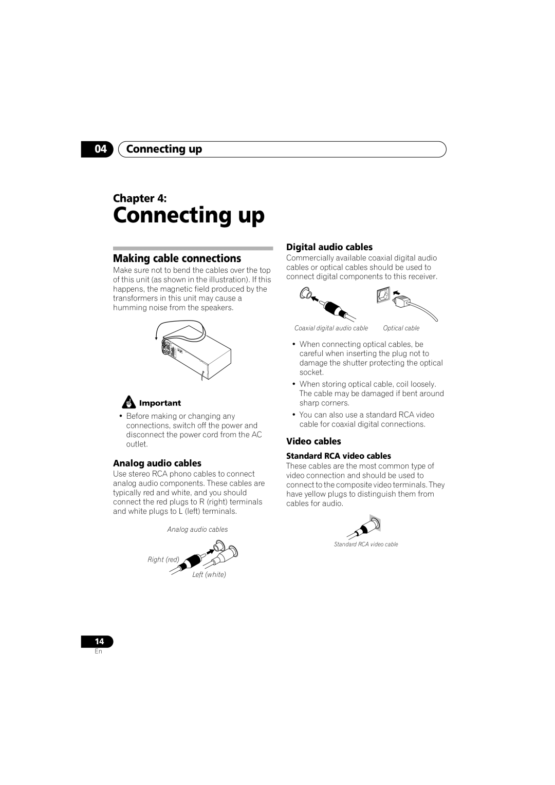 Pioneer VSX-915-S/-K 04Connecting up Chapter, Making cable connections, Analog audio cables, Digital audio cables 