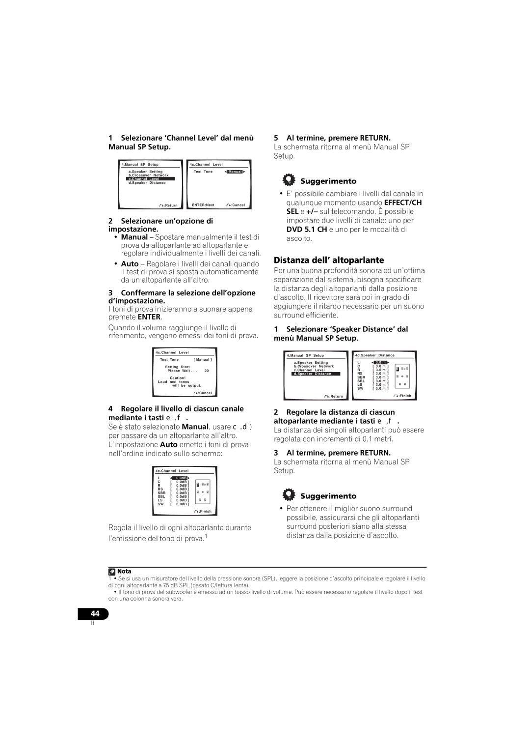 Pioneer VSX-916-S, VSX-916-K operating instructions Distanza dell’ altoparlante 