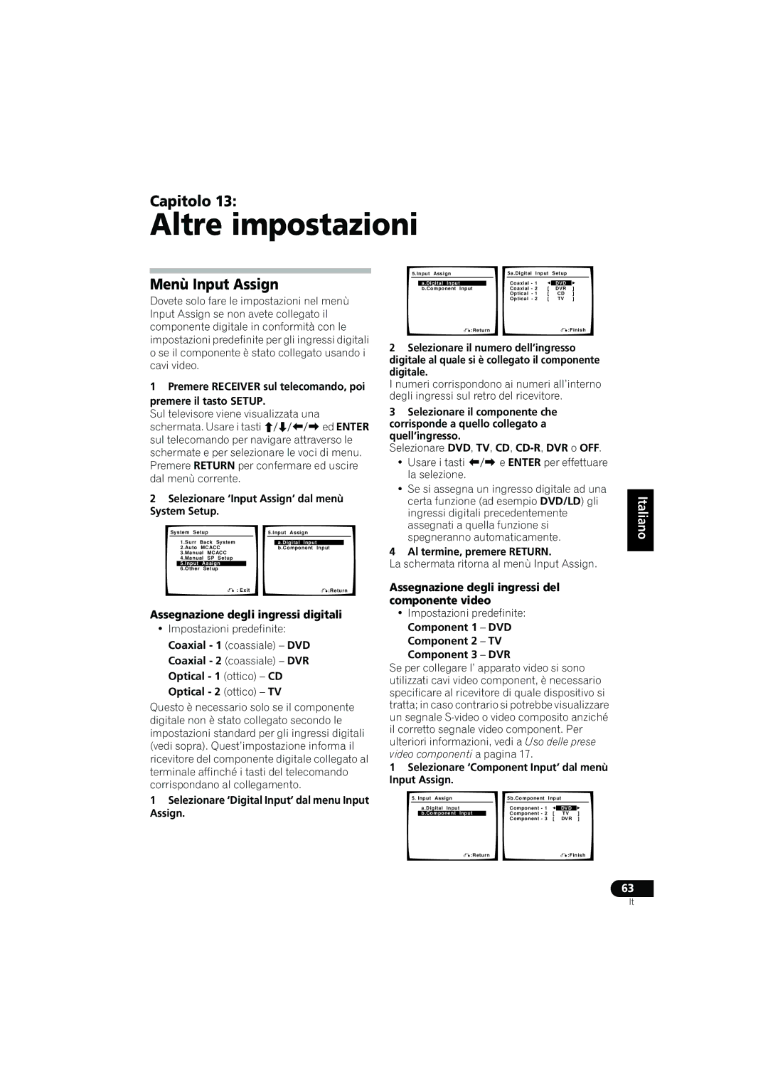 Pioneer VSX-916-K, VSX-916-S Altre impostazioni, Menù Input Assign, Assegnazione degli ingressi digitali 