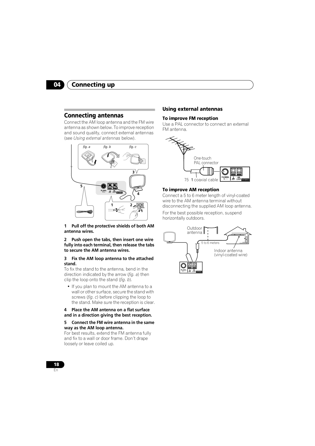 Pioneer VSX-916-S Connecting up Connecting antennas, Using external antennas, To improve FM reception, Coaxial cable 