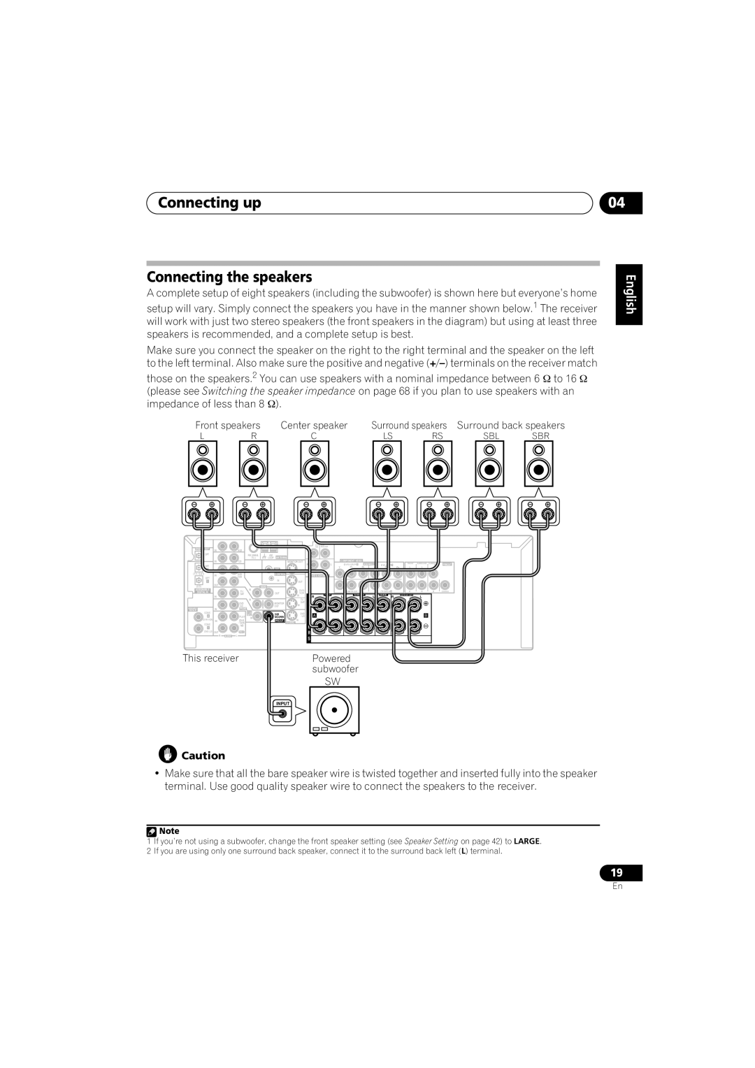 Pioneer VSX-916-K, VSX-916-S operating instructions Connecting up Connecting the speakers, This receiver Powered 