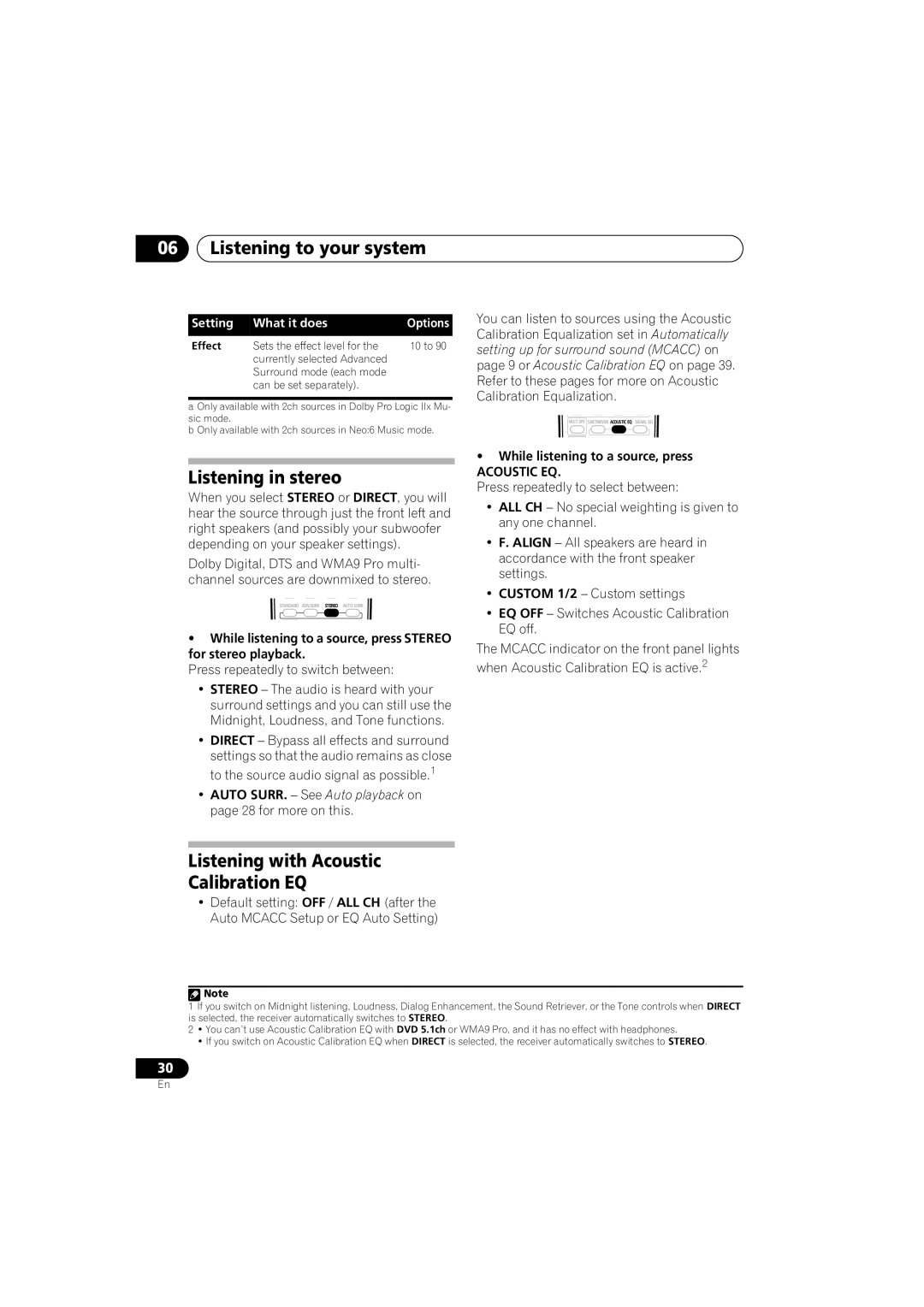 Pioneer VSX-916-S, VSX-916-K operating instructions Listening in stereo, Listening with Acoustic Calibration EQ 