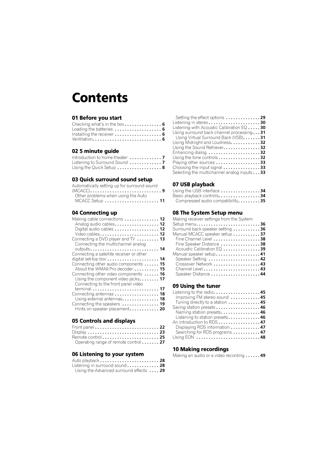 Pioneer VSX-916-S, VSX-916-K operating instructions Contents 