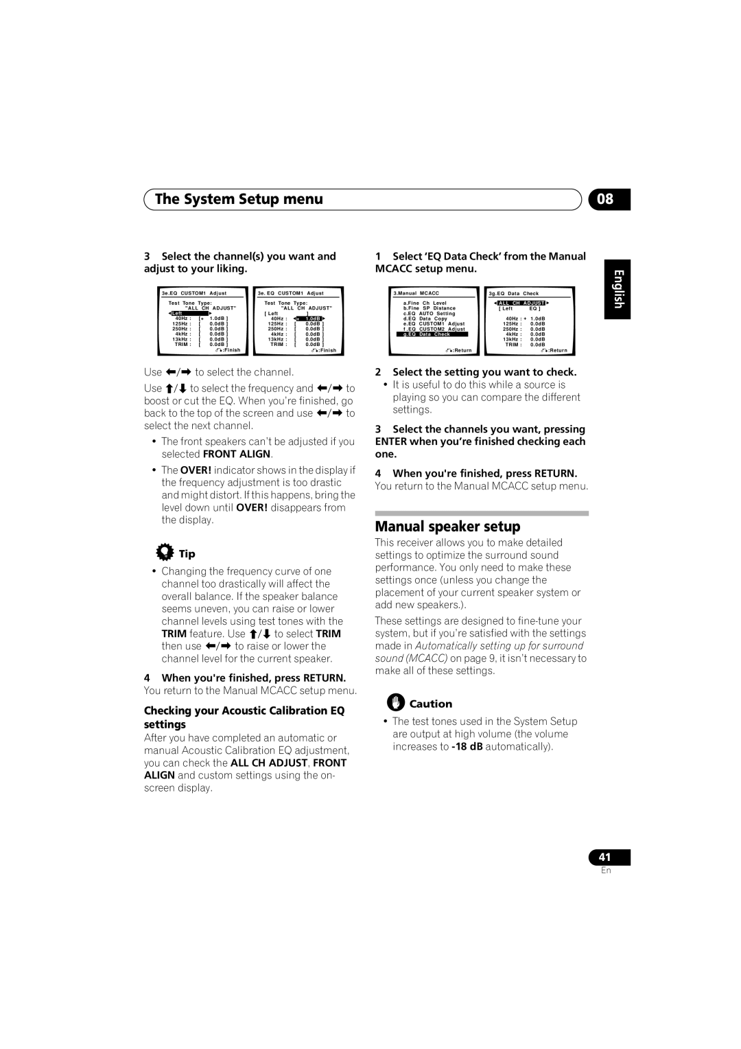 Pioneer VSX-916-K, VSX-916-S operating instructions Manual speaker setup, Checking your Acoustic Calibration EQ settings 