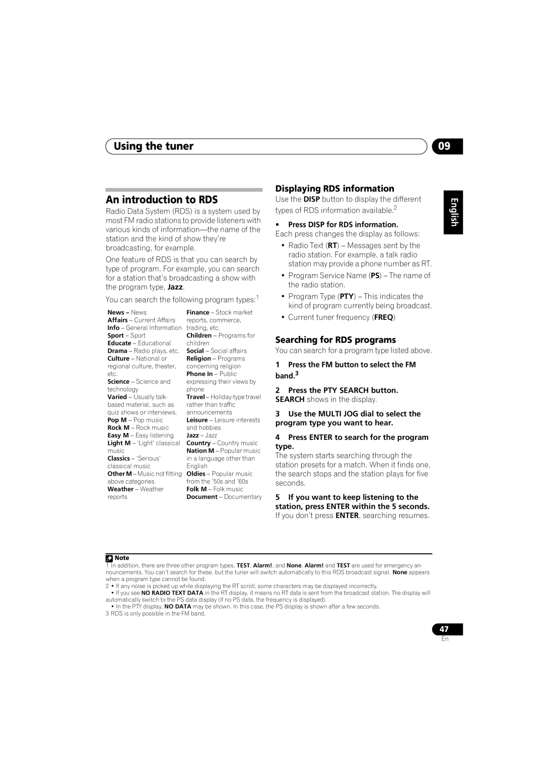 Pioneer VSX-916-K Using the tuner An introduction to RDS, Displaying RDS information, Searching for RDS programs 