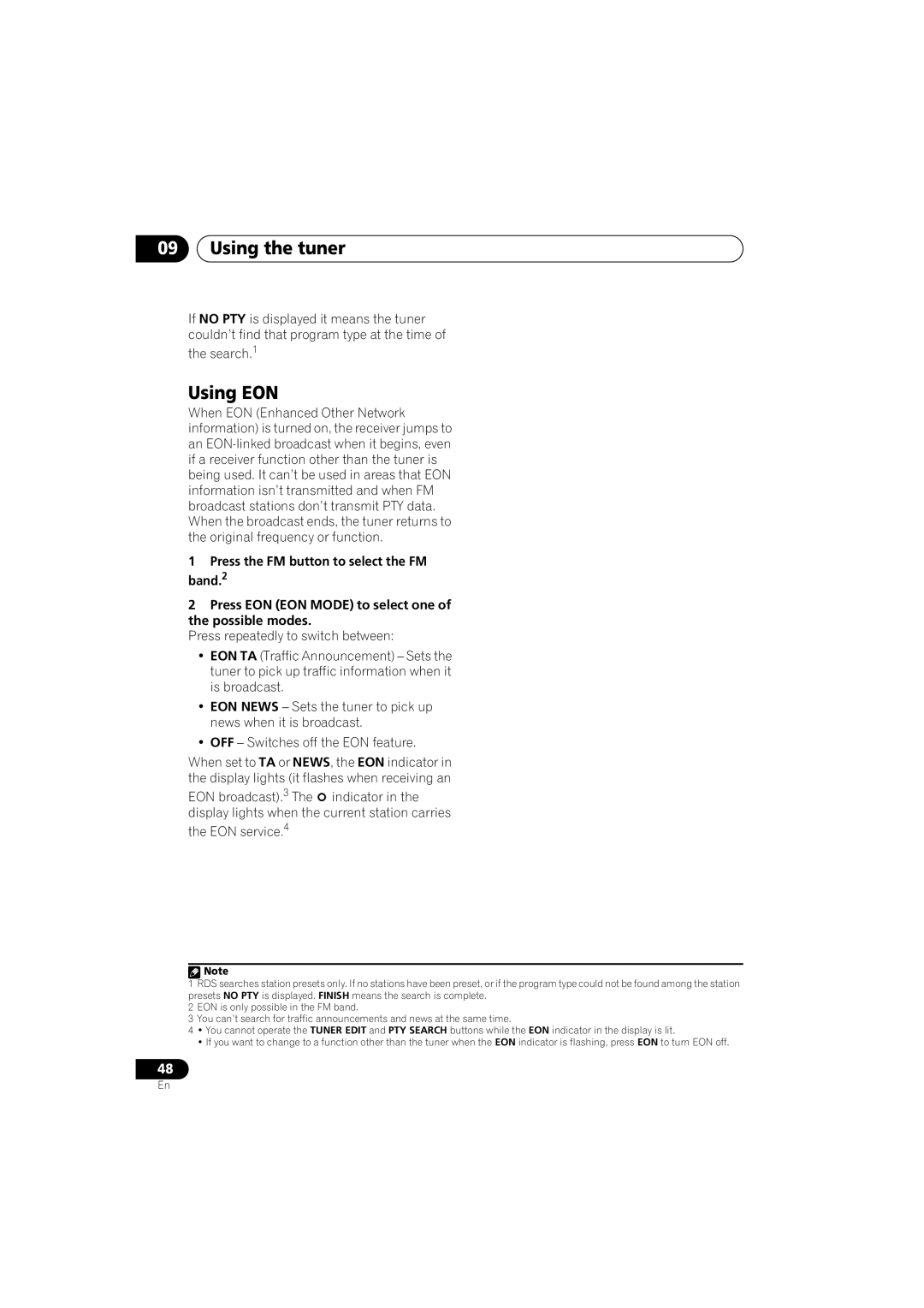 Pioneer VSX-916-S, VSX-916-K operating instructions Using the tuner, Using EON 