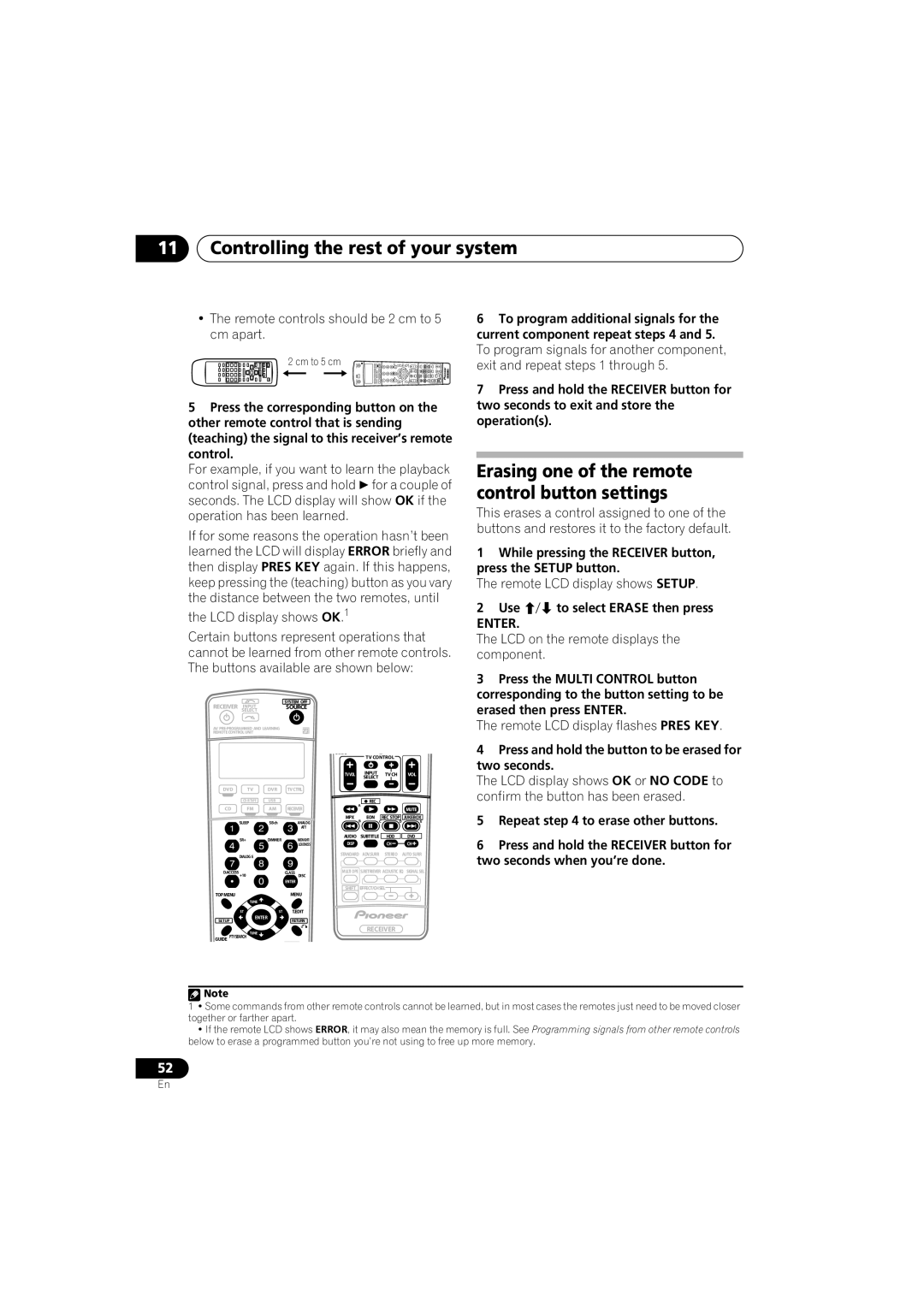 Pioneer VSX-916-S, VSX-916-K Controlling the rest of your system, Erasing one of the remote control button settings 