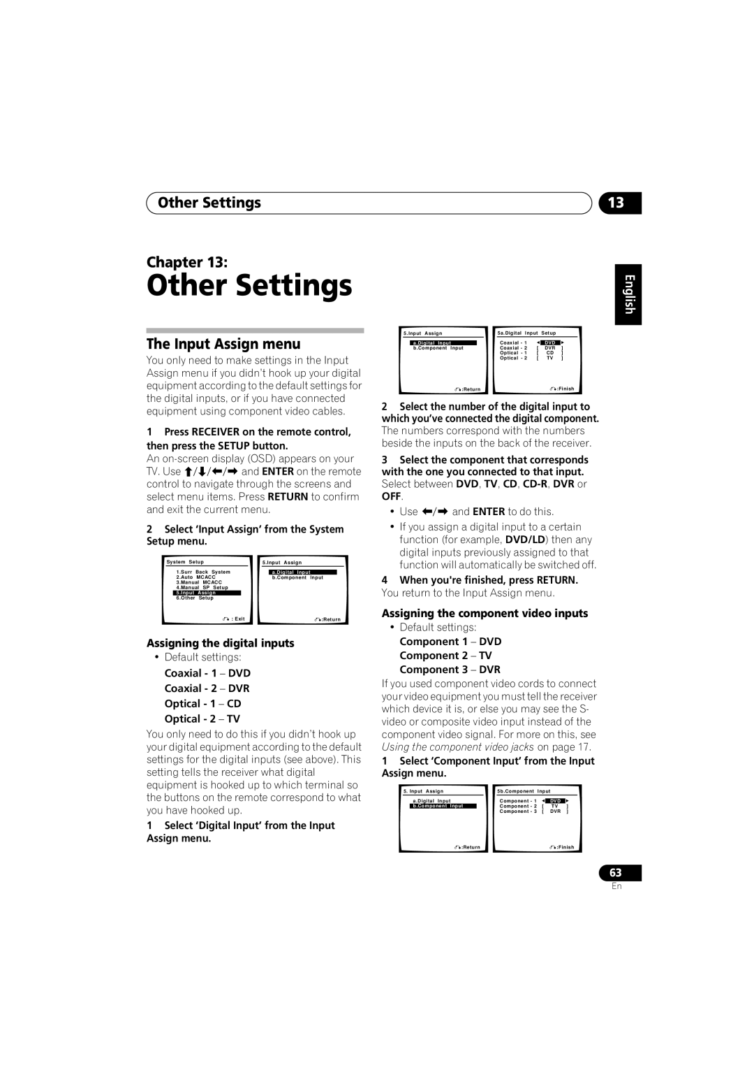 Pioneer VSX-916-K, VSX-916-S Other Settings Chapter, Input Assign menu, Assigning the digital inputs 