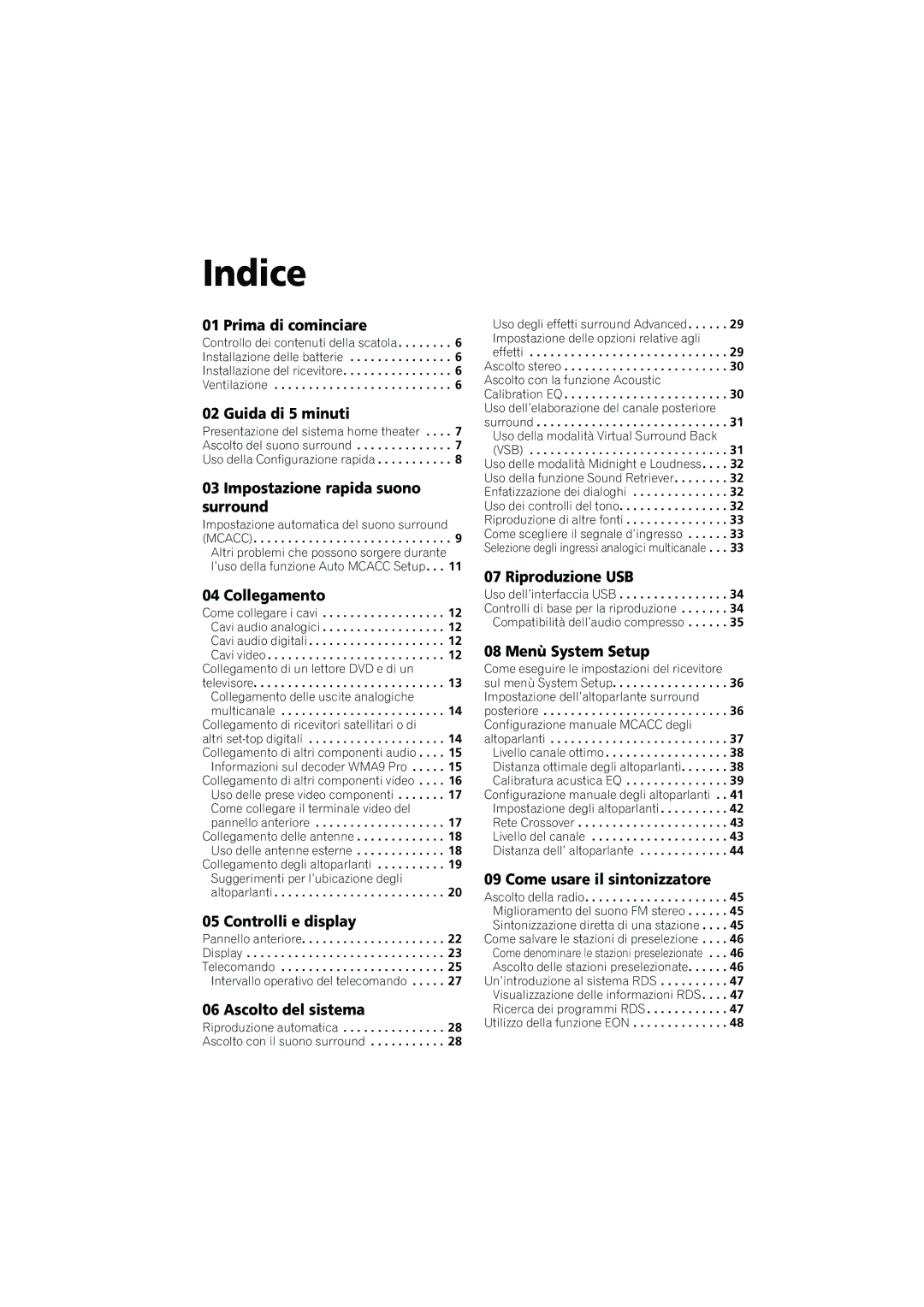 Pioneer VSX-916-S, VSX-916-K operating instructions Indice 