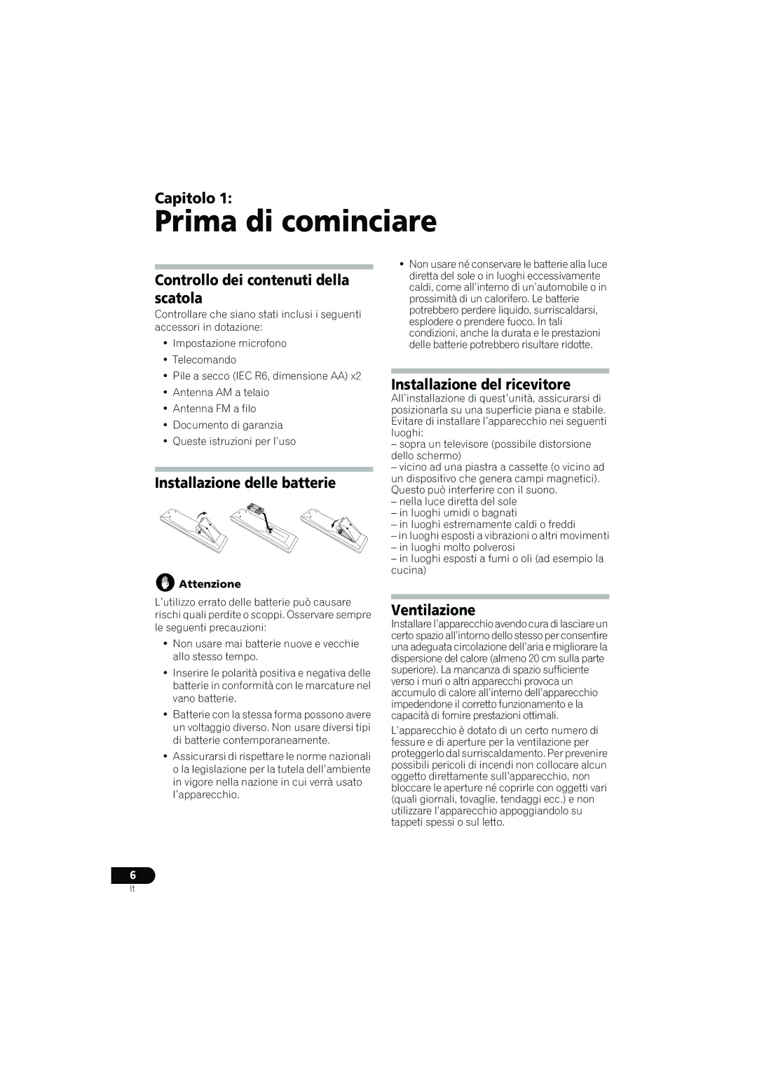 Pioneer VSX-916-S, VSX-916-K operating instructions Prima di cominciare 