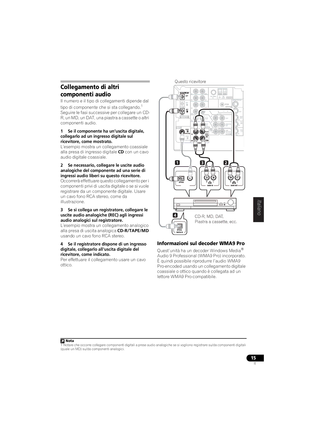 Pioneer VSX-916-K, VSX-916-S Collegamento di altri componenti audio, Informazioni sul decoder WMA9 Pro 