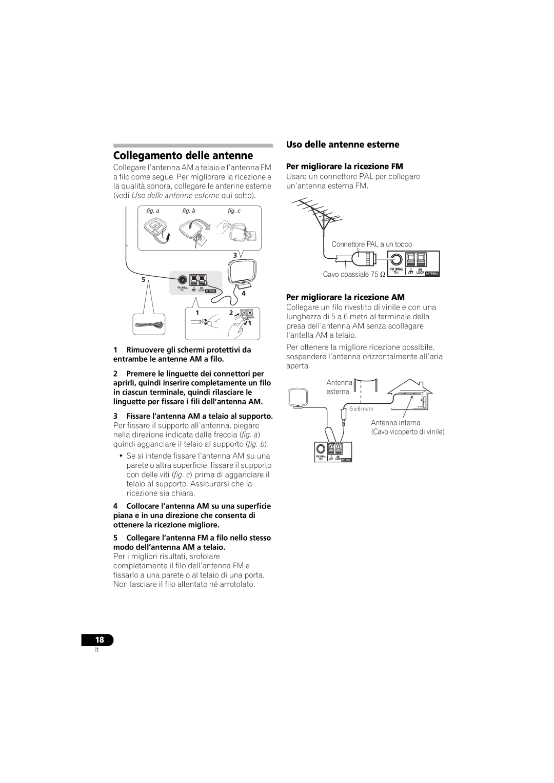 Pioneer VSX-916-S, VSX-916-K Collegamento delle antenne, Uso delle antenne esterne, Per migliorare la ricezione FM 