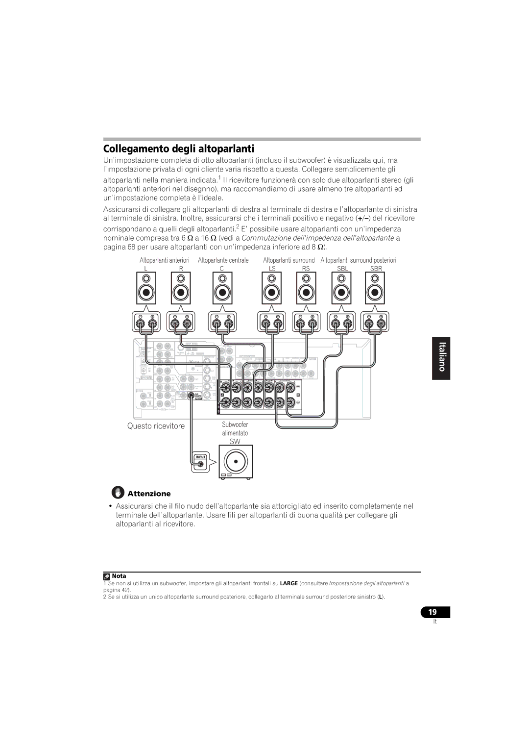 Pioneer VSX-916-K, VSX-916-S operating instructions Collegamento degli altoparlanti, Nederlands Español 