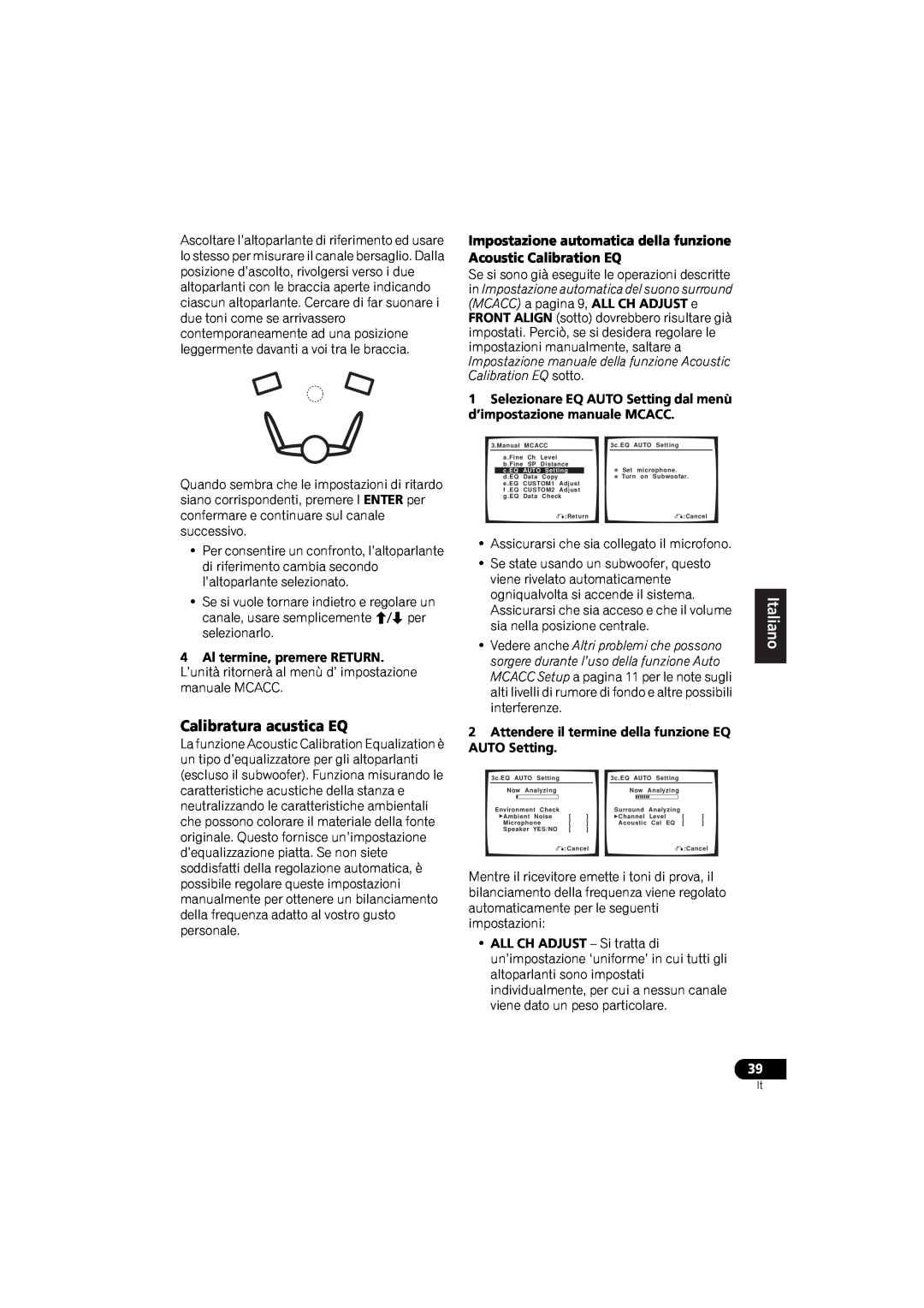 Pioneer VSX-916-K, VSX-916-S operating instructions Calibratura acustica EQ 