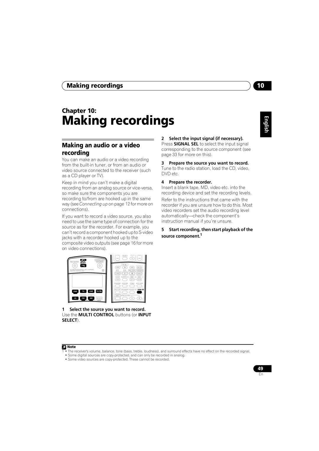 Pioneer VSX-916-K, VSX-916-S Making recordings Chapter, Making an audio or a video recording, English, Español 