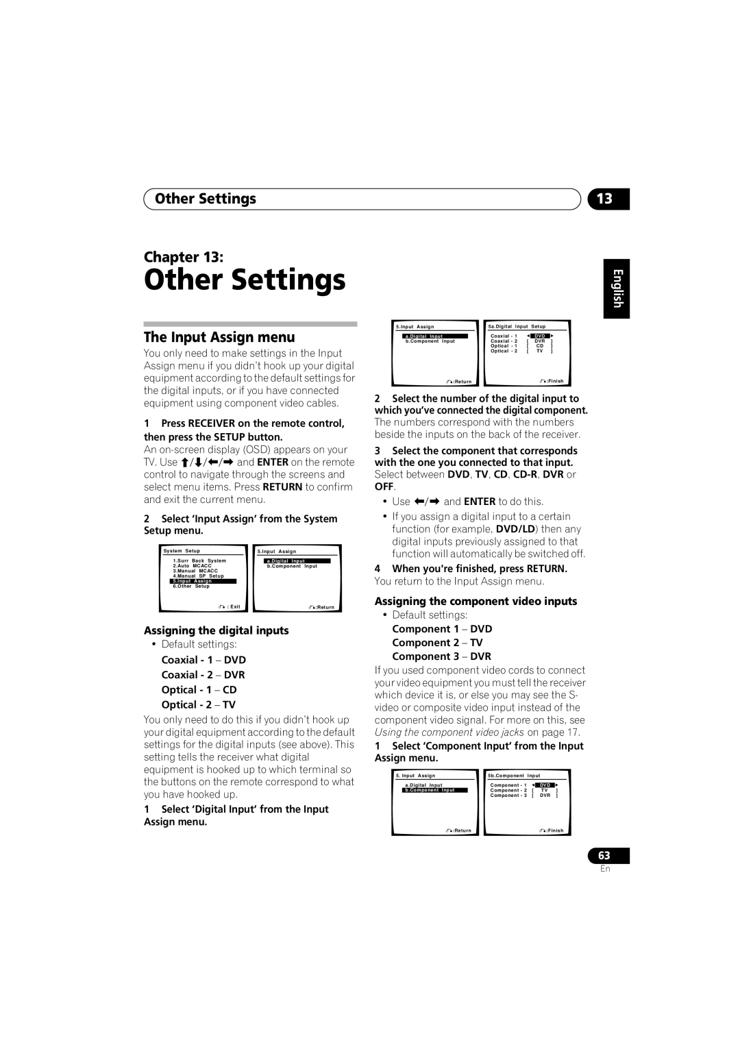 Pioneer VSX-916-K, VSX-916-S Other Settings Chapter, The Input Assign menu, Assigning the digital inputs, English 