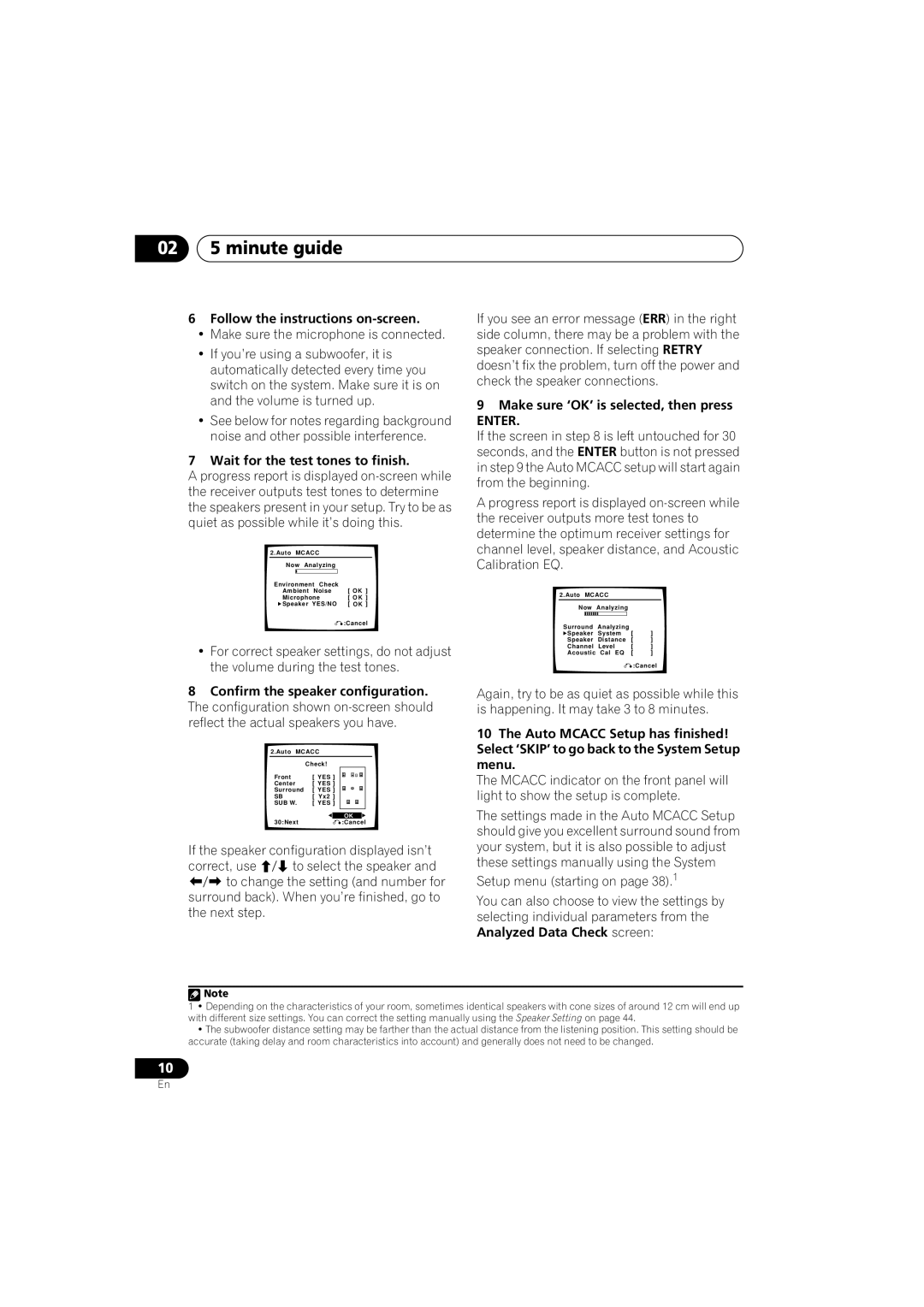 Pioneer VSX-917V-S/-K manual 02 5 minute guide, Follow the instructions on-screen, Wait for the test tones to finish, Enter 