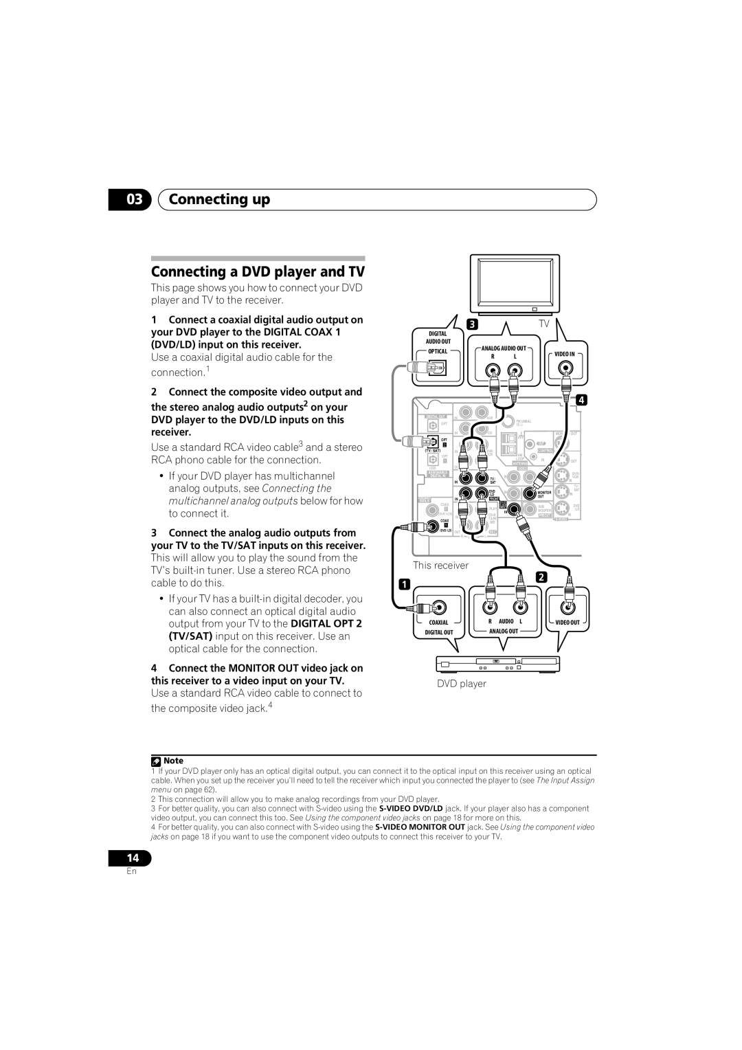 Pioneer VSX-917V-S/-K manual Connecting up Connecting a DVD player and TV, Connect the analog audio outputs from 