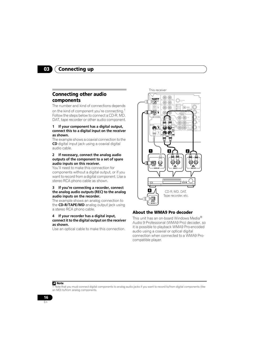 Pioneer VSX-917V-S/-K manual Connecting other audio components, About the WMA9 Pro decoder 