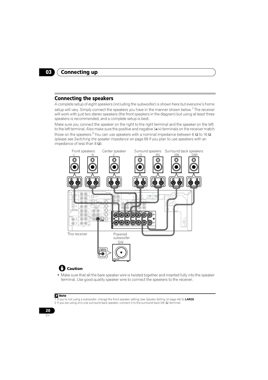 Pioneer VSX-917V-S/-K manual Connecting up Connecting the speakers, This receiver Powered 