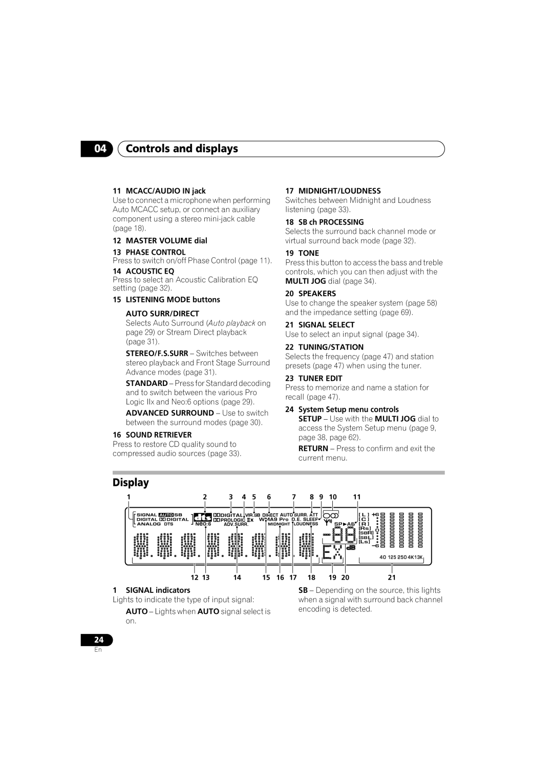 Pioneer VSX-917V-S/-K manual Controls and displays, Display 