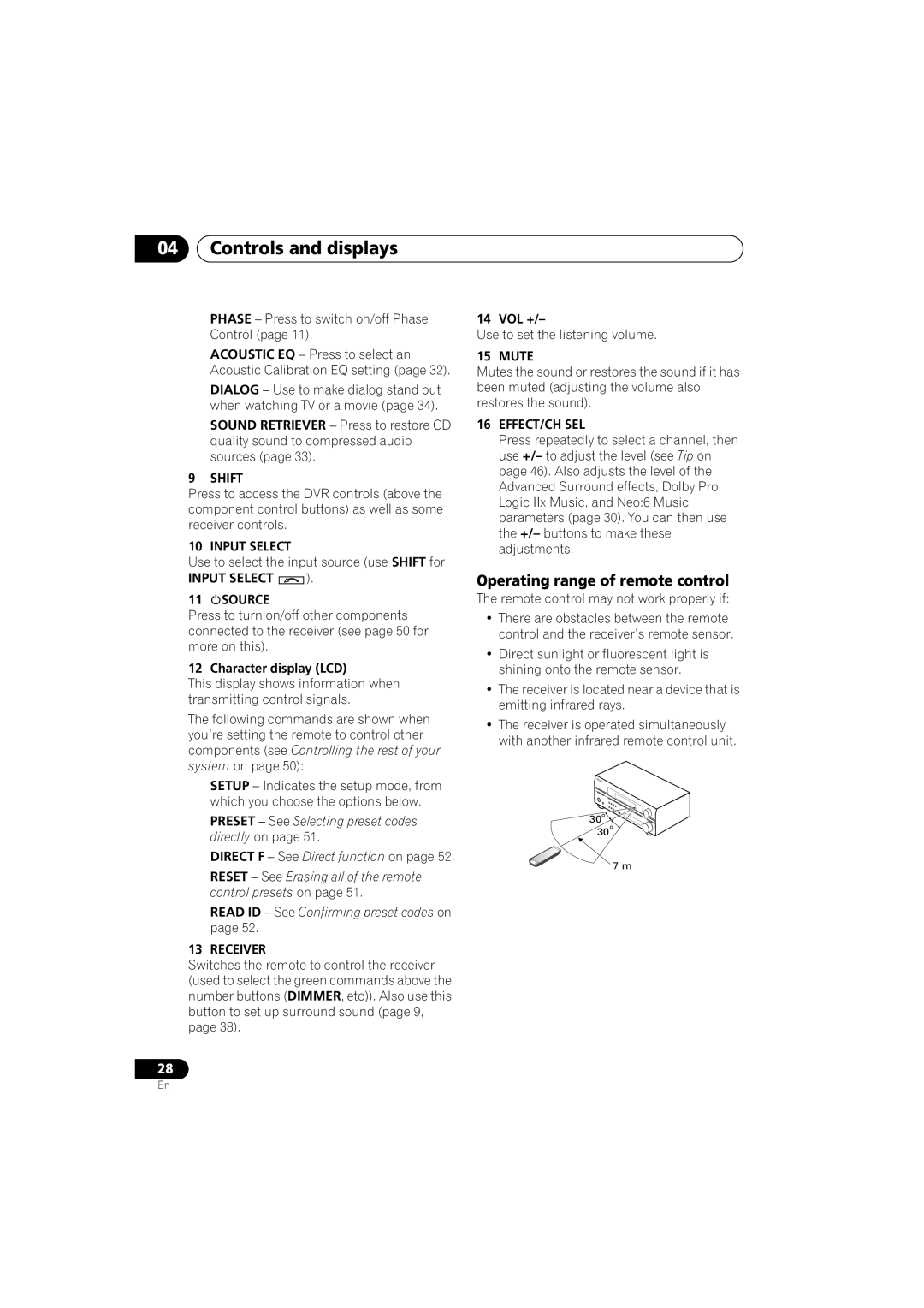 Pioneer VSX-917V-S/-K manual Operating range of remote control 