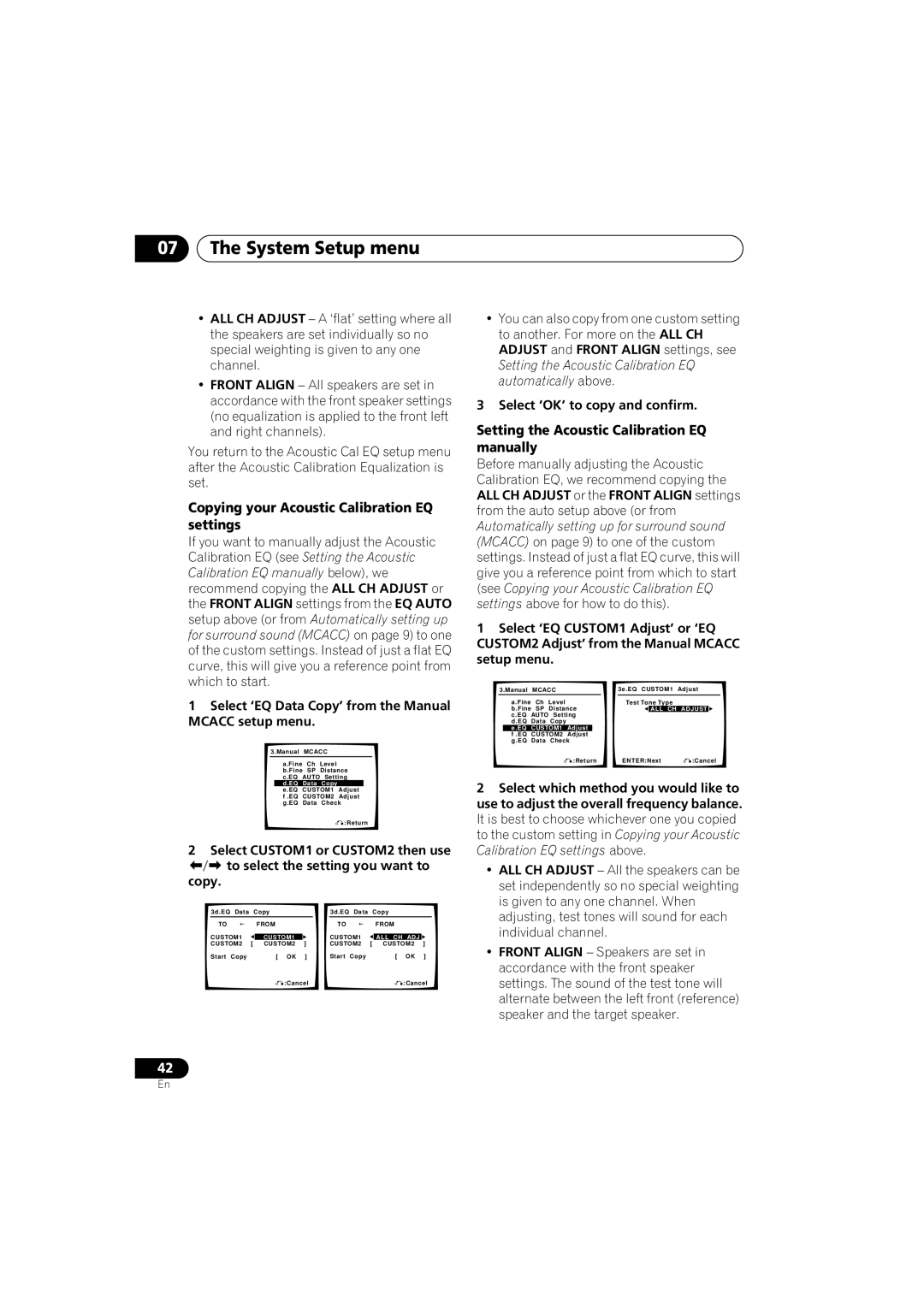 Pioneer VSX-917V-S/-K Copying your Acoustic Calibration EQ settings, Setting the Acoustic Calibration EQ manually 