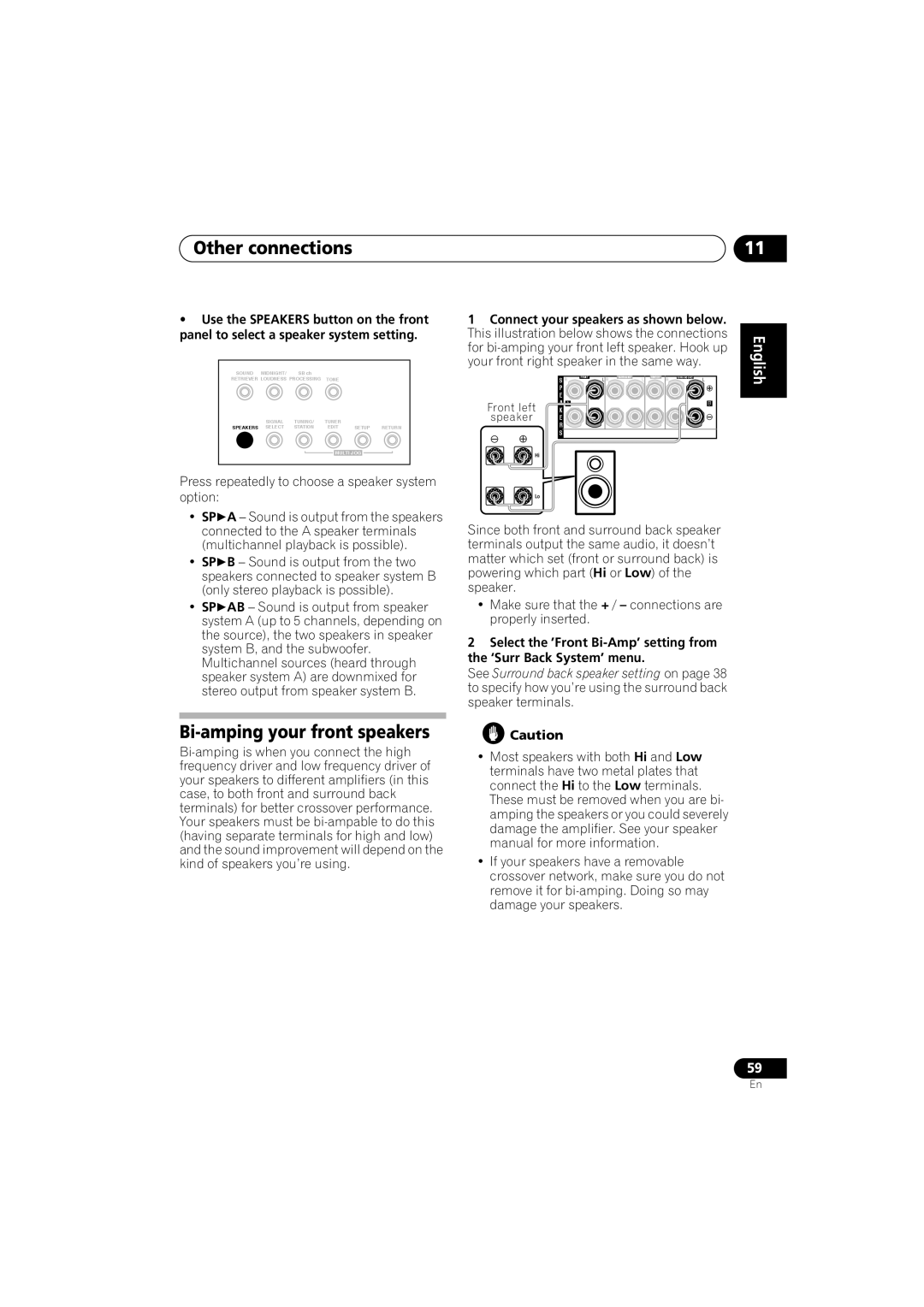 Pioneer VSX-917V-S/-K manual Bi-amping your front speakers 