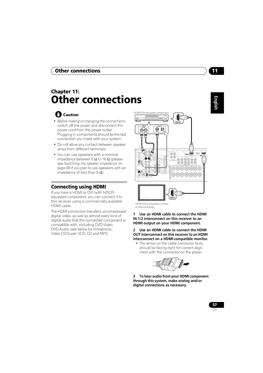 Pioneer VSX-917V-S/-K manual Other connections Chapter, Connecting using HDMI, Deutsch, Français Italiano, English 