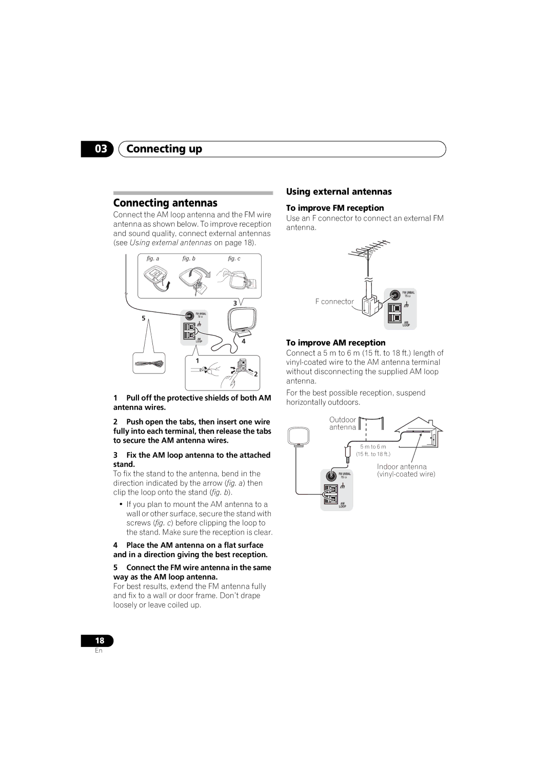 Pioneer VSX-917V manual Connecting up Connecting antennas, Using external antennas, To improve FM reception, Indoor antenna 