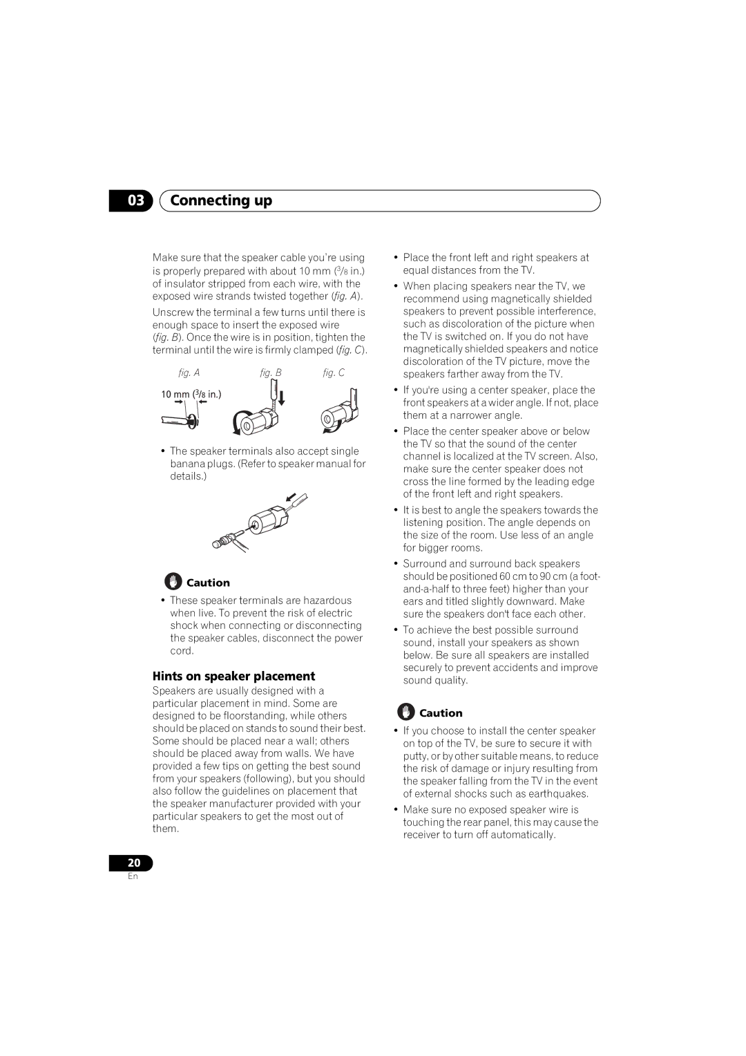 Pioneer VSX-917V manual Hints on speaker placement, Fig. a 