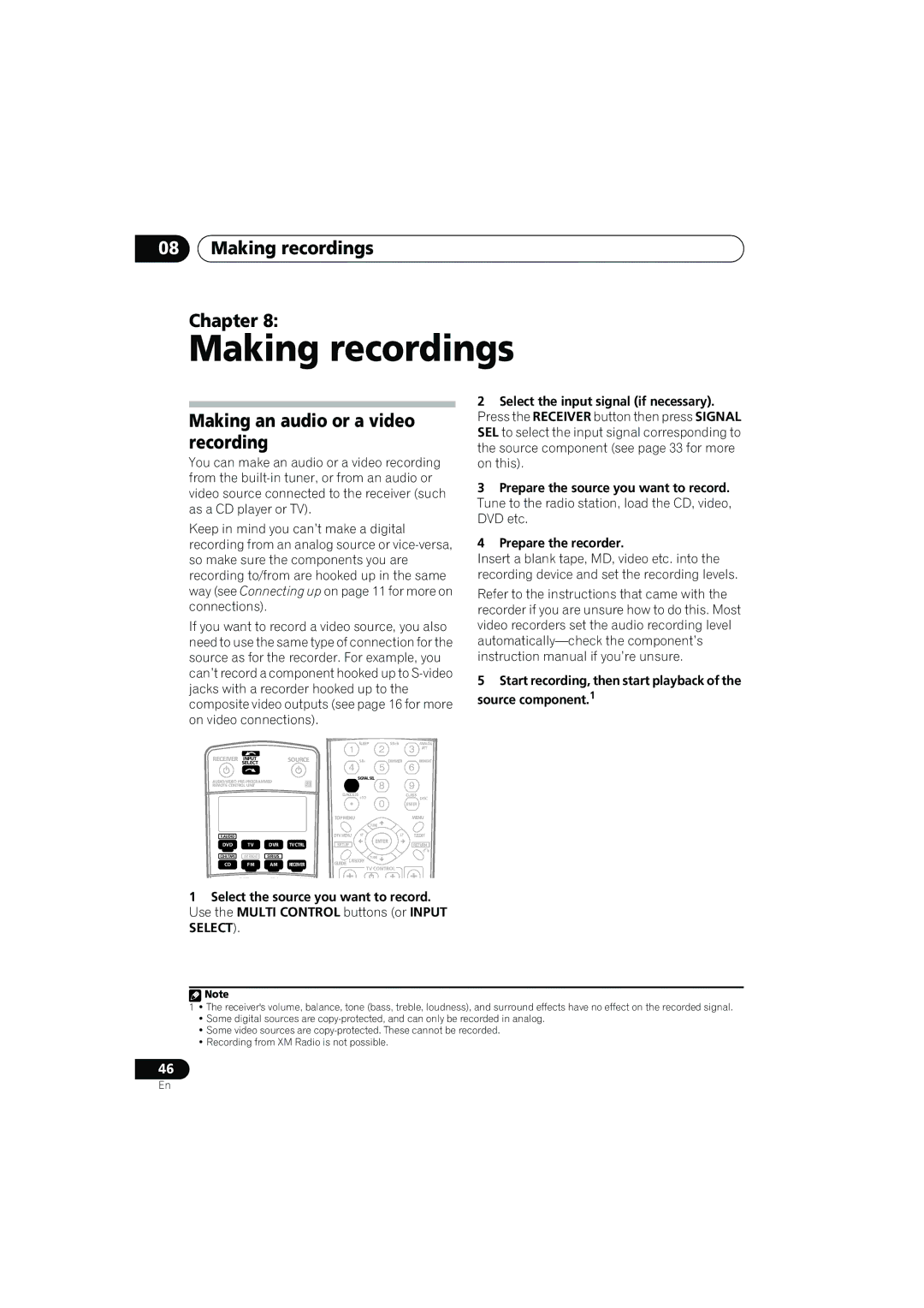 Pioneer VSX-917V manual Making recordings Chapter, Making an audio or a video recording 